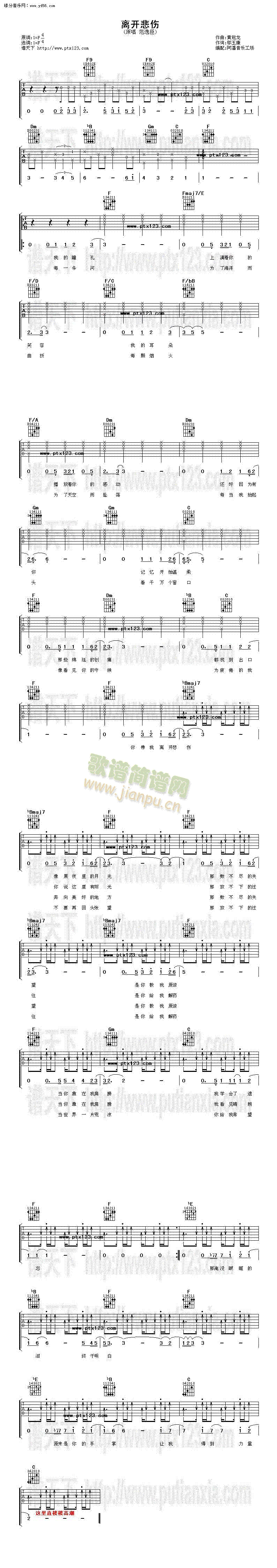 离开悲伤(吉他谱)1