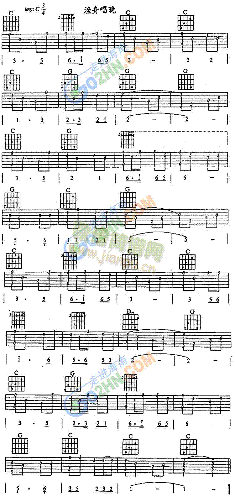 渔舟唱晚(吉他谱)1