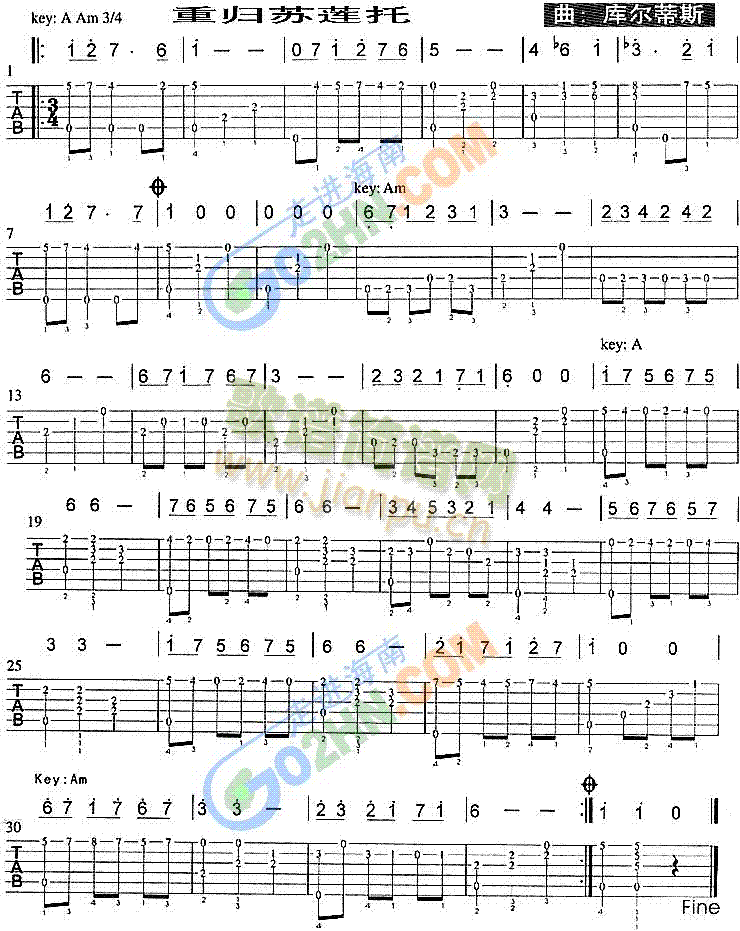 重归苏莲托(吉他谱)1