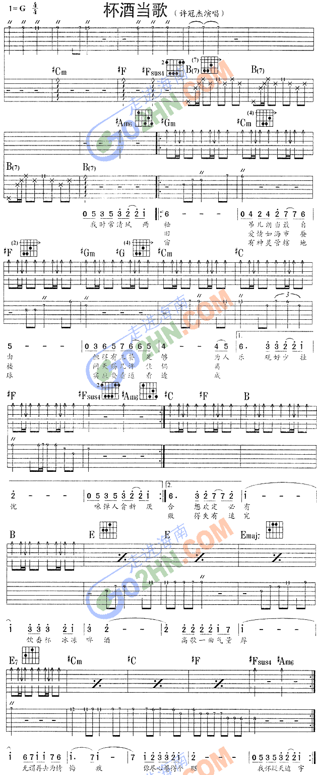 杯酒当歌(吉他谱)1