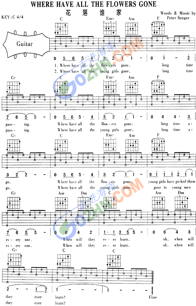 WHEREHAVEALLTHEFLOWERSGONE(吉他谱)1