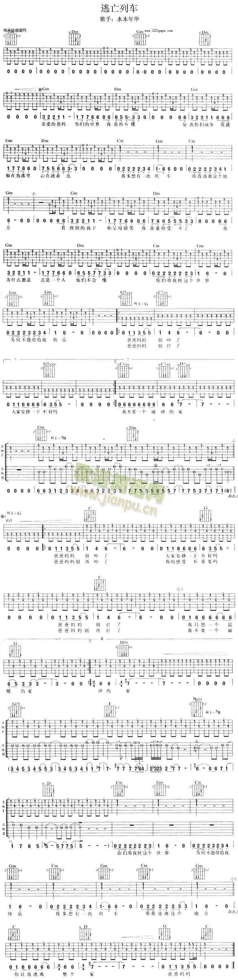 逃亡列车(吉他谱)1
