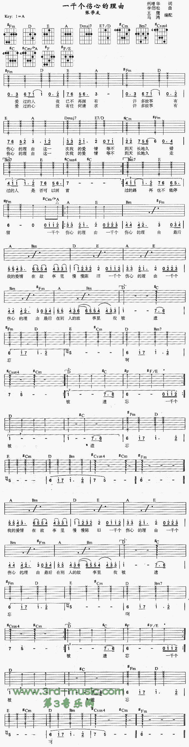 一千个伤心的理由(吉他谱)1