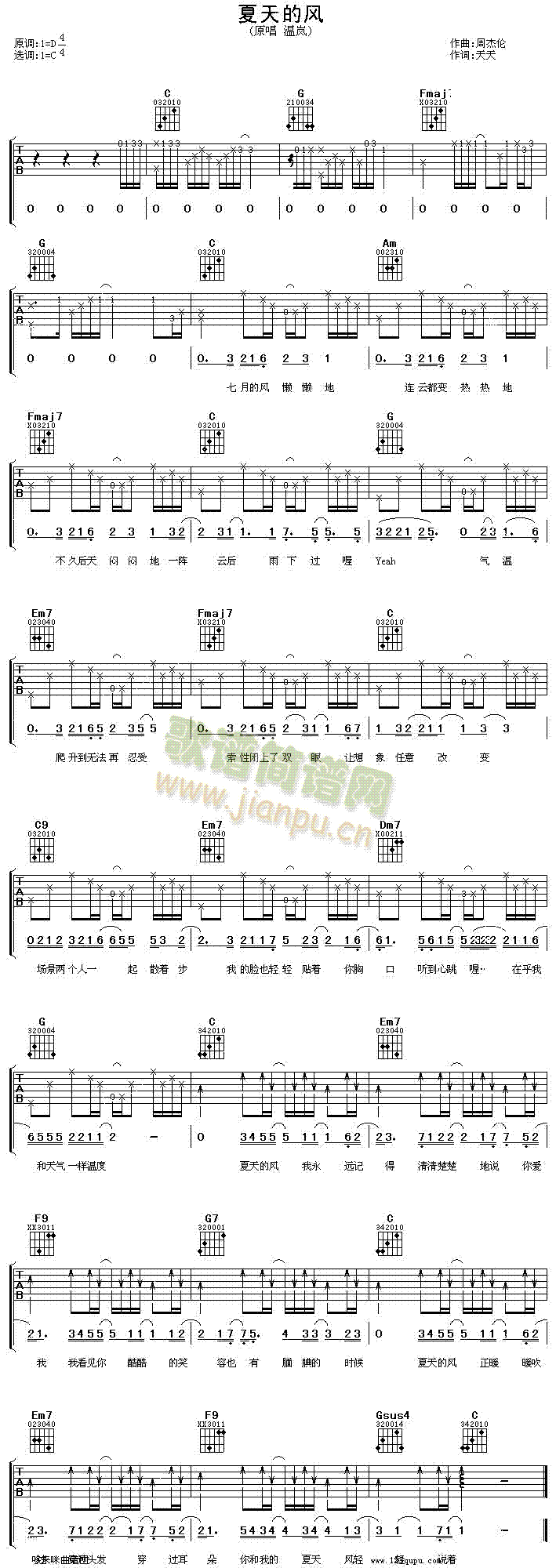 夏天的风—温岚(吉他谱)1
