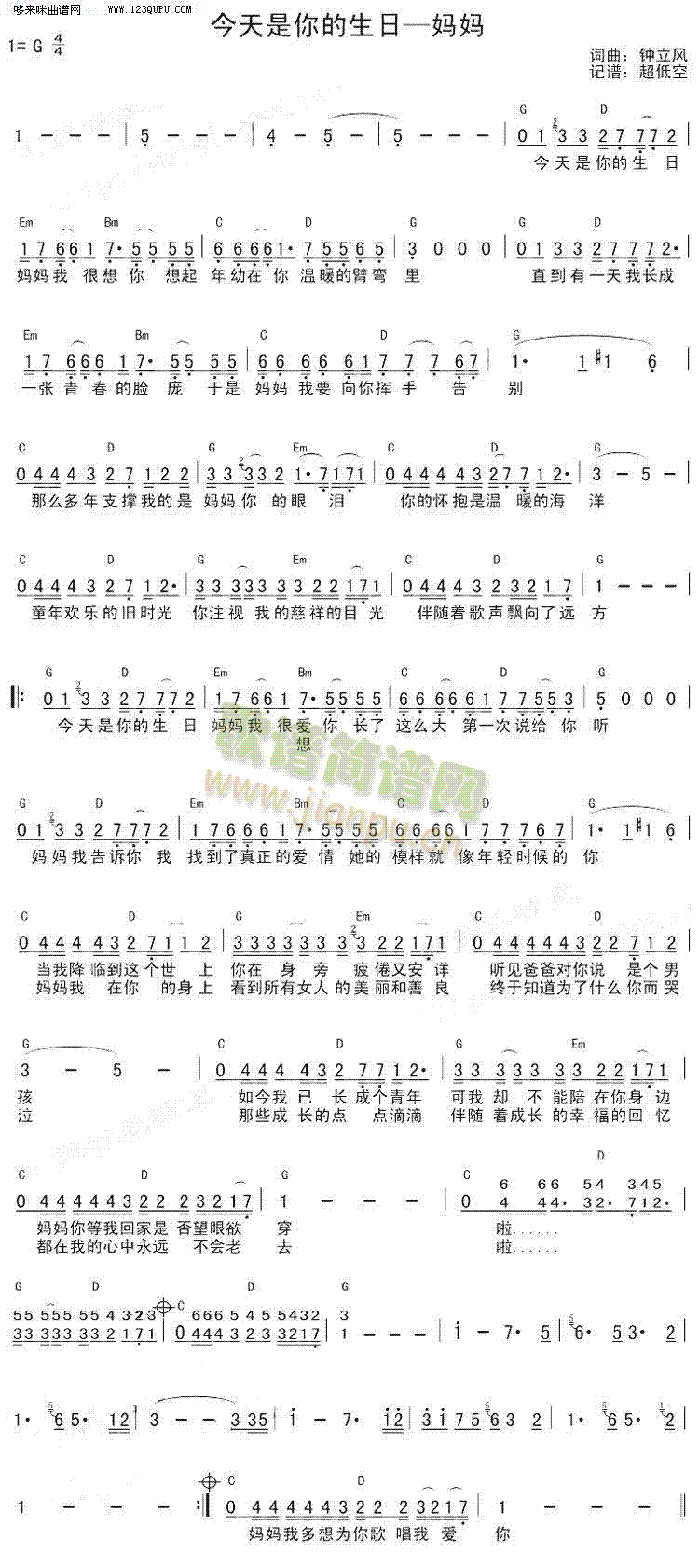 今天是你的生日,妈妈—钟立风(吉他谱)1
