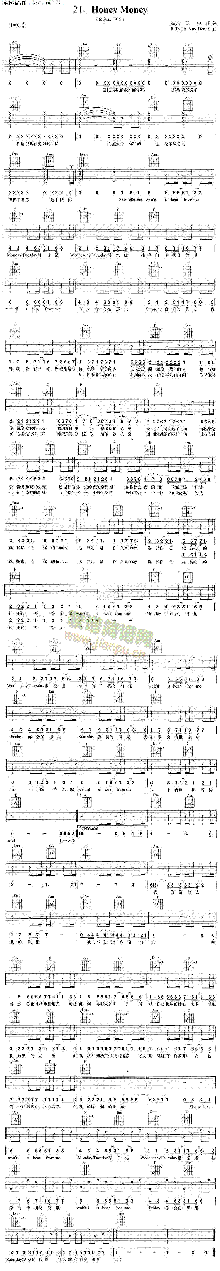 HoneyMoney—张惠春(吉他谱)1