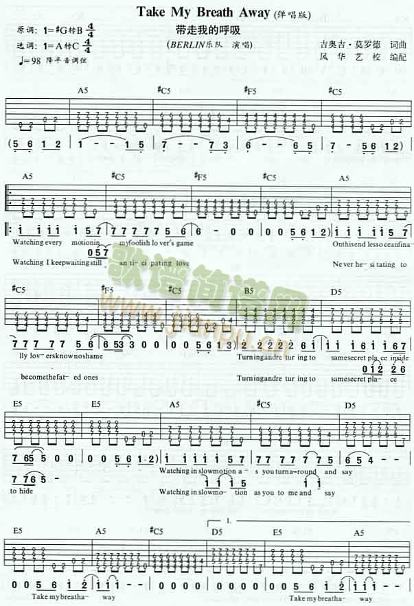 TakeMyBreathAway(吉他谱)1