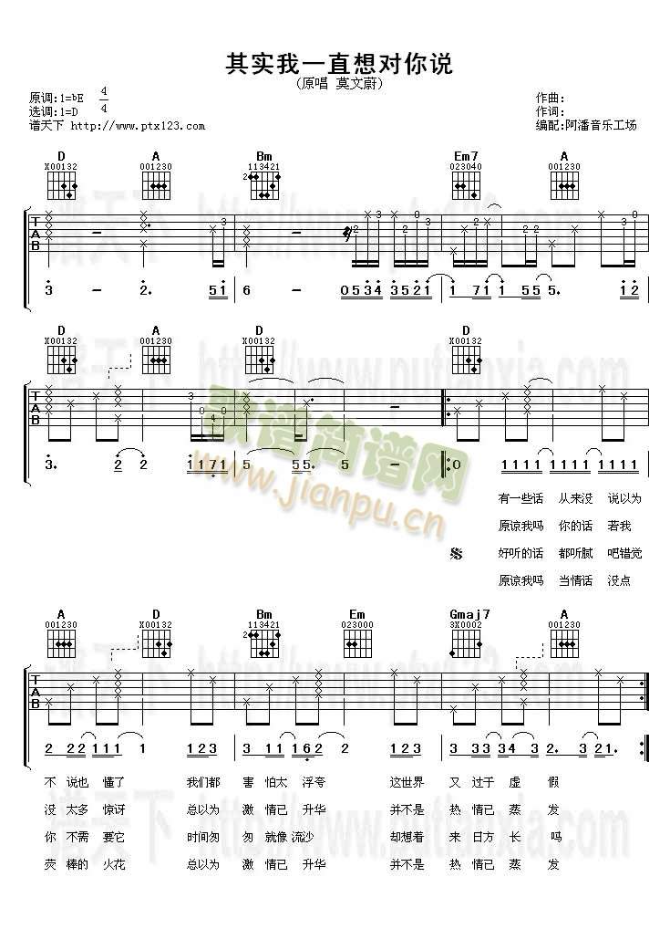 其实我一直想对你说(吉他谱)1
