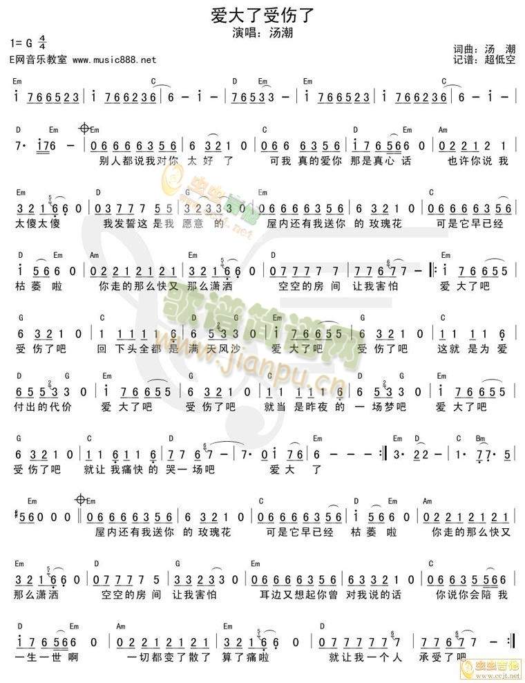 爱大了受伤了(吉他谱)1