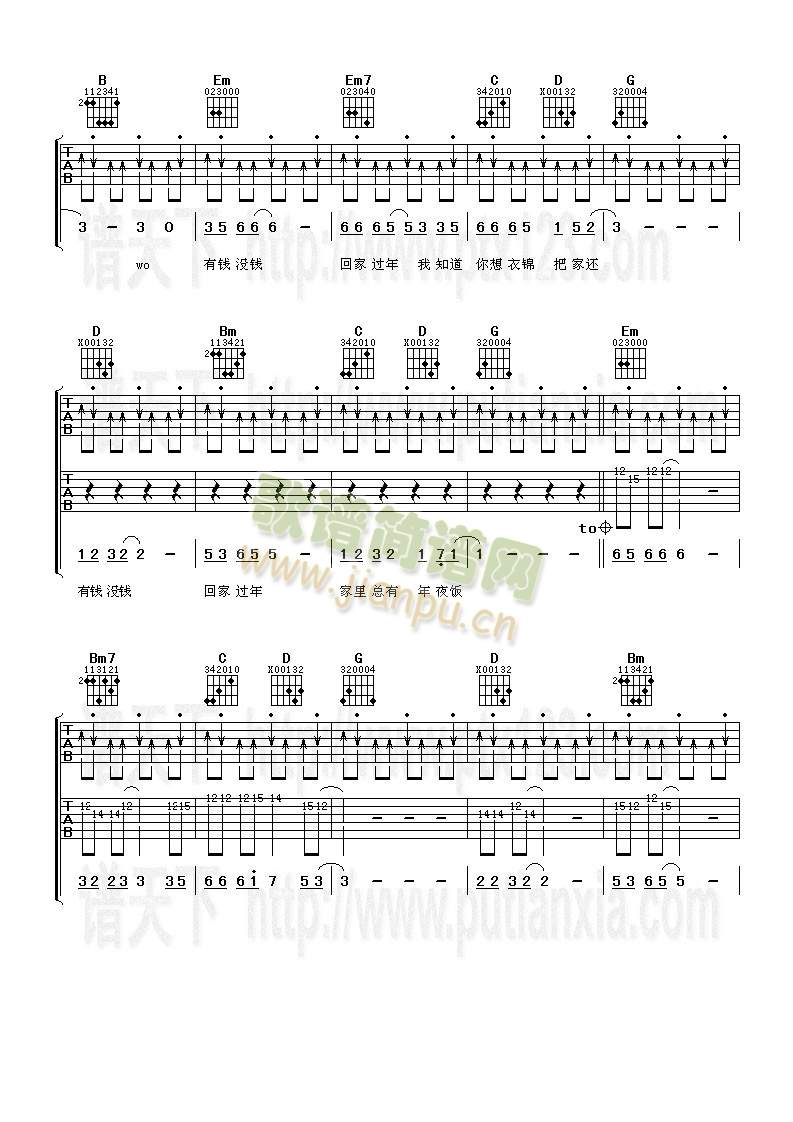 有钱没钱回家过年(吉他谱)3