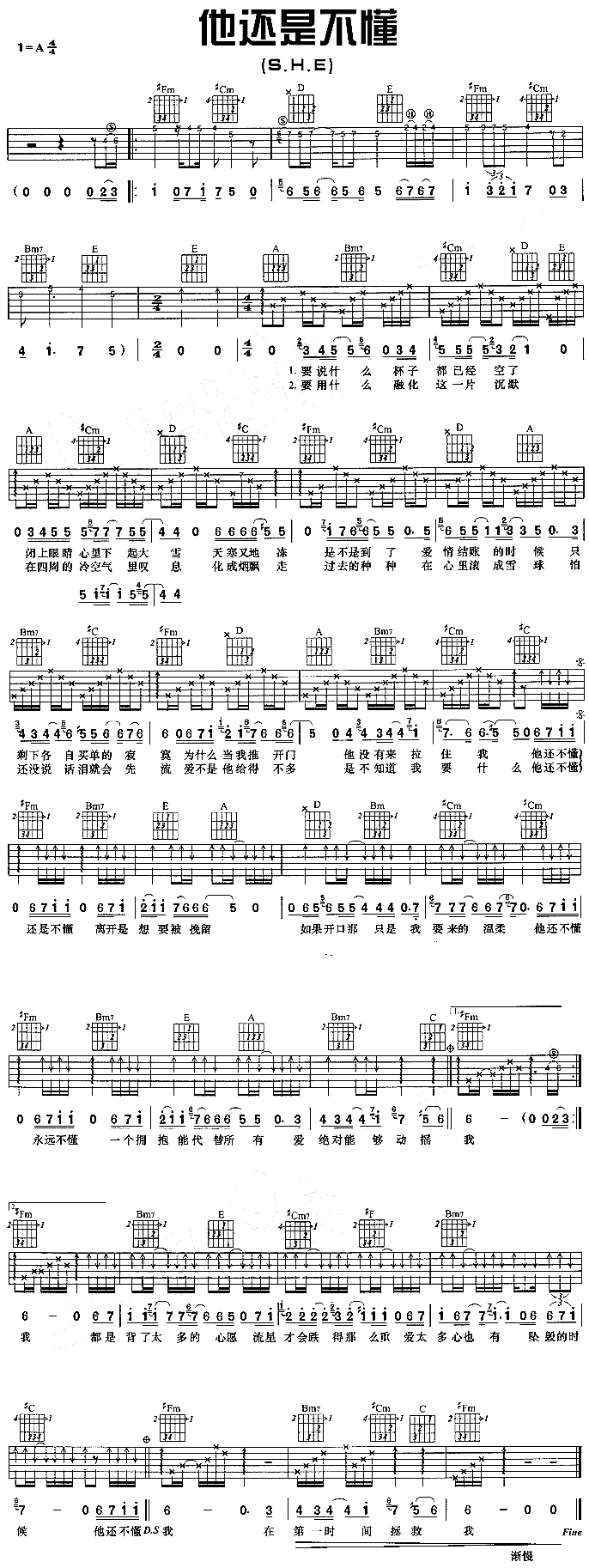 他还是不懂(吉他谱)1
