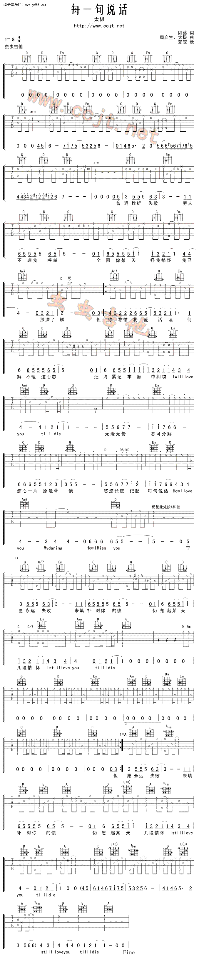 每说一句话(吉他谱)1