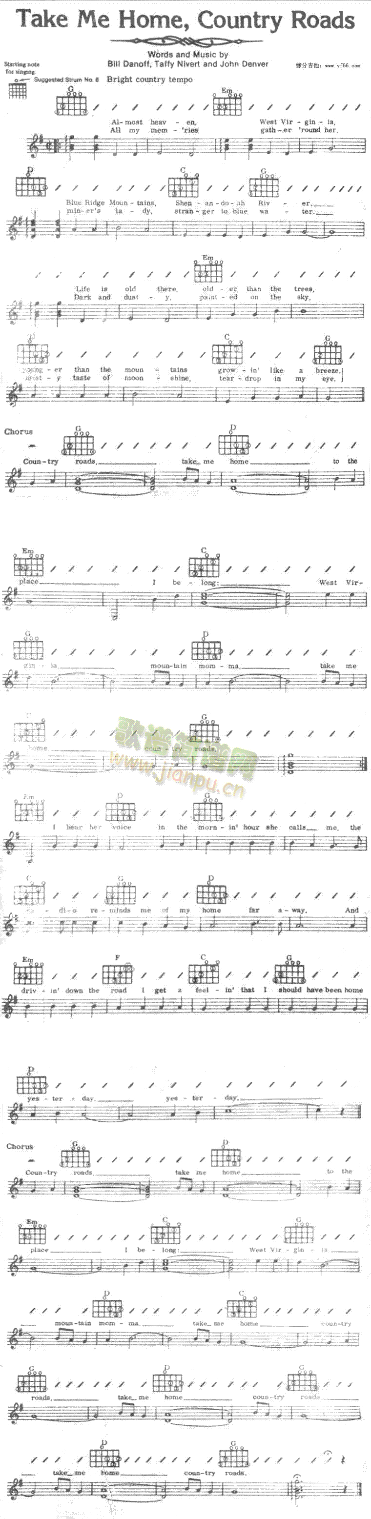 乡村路带我回家(吉他谱)1