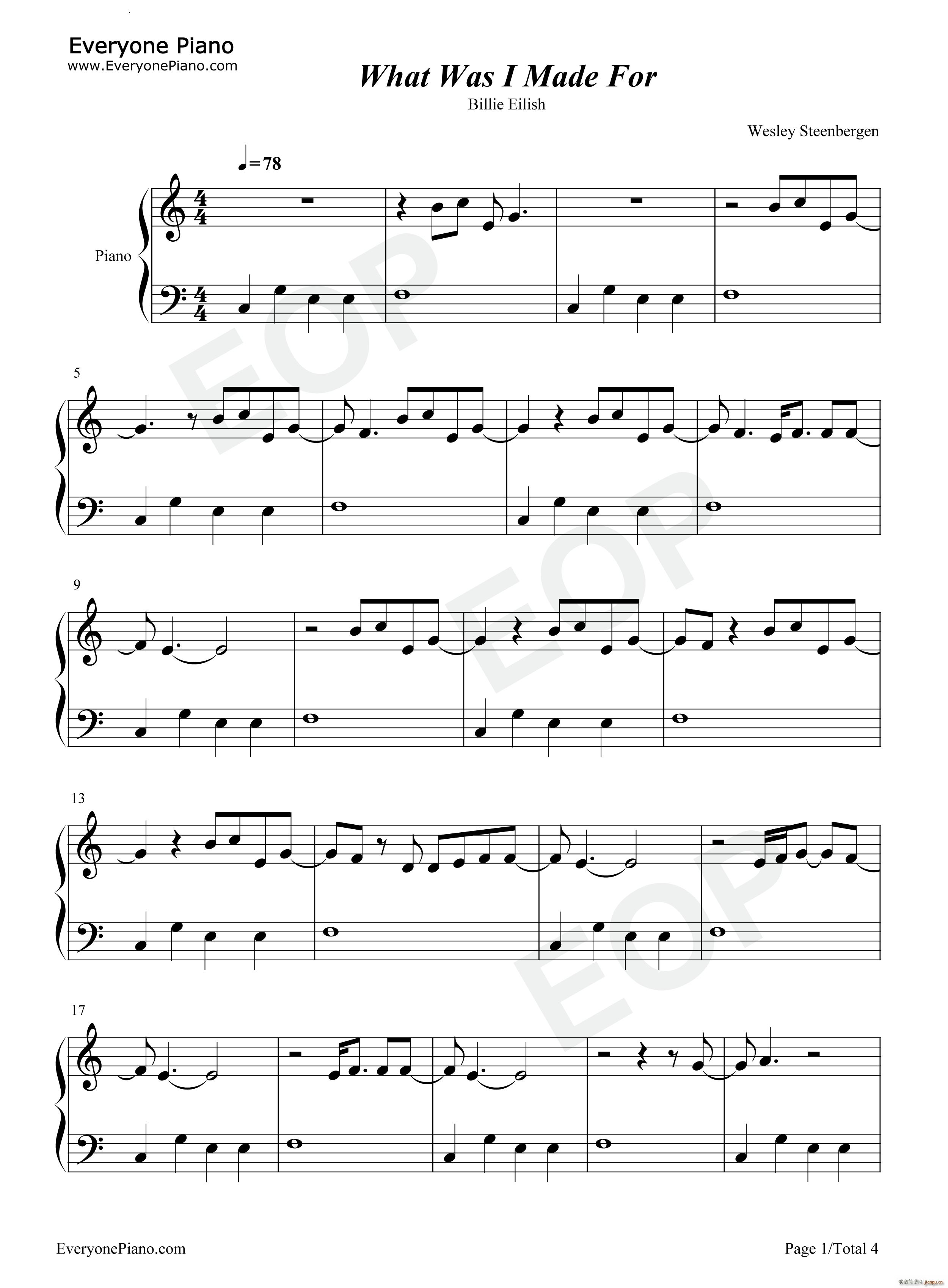 What Was I Made For芭比插曲 Barbie插曲(钢琴谱)1