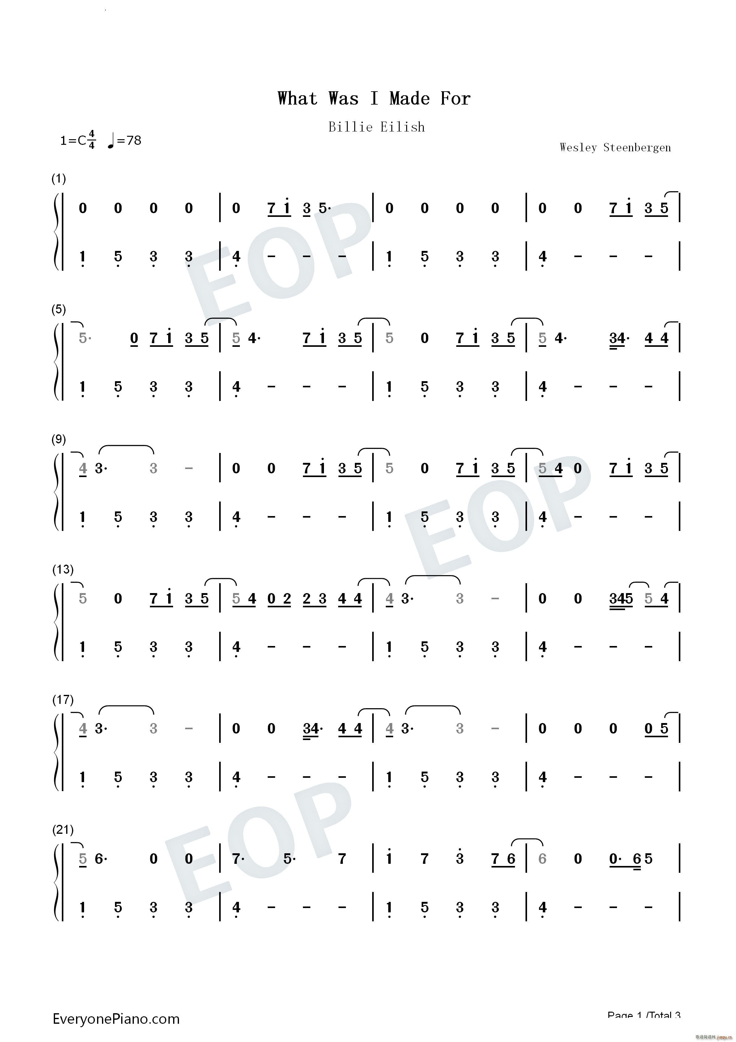 What Was I Made For芭比插曲 Barbie插曲(钢琴谱)6