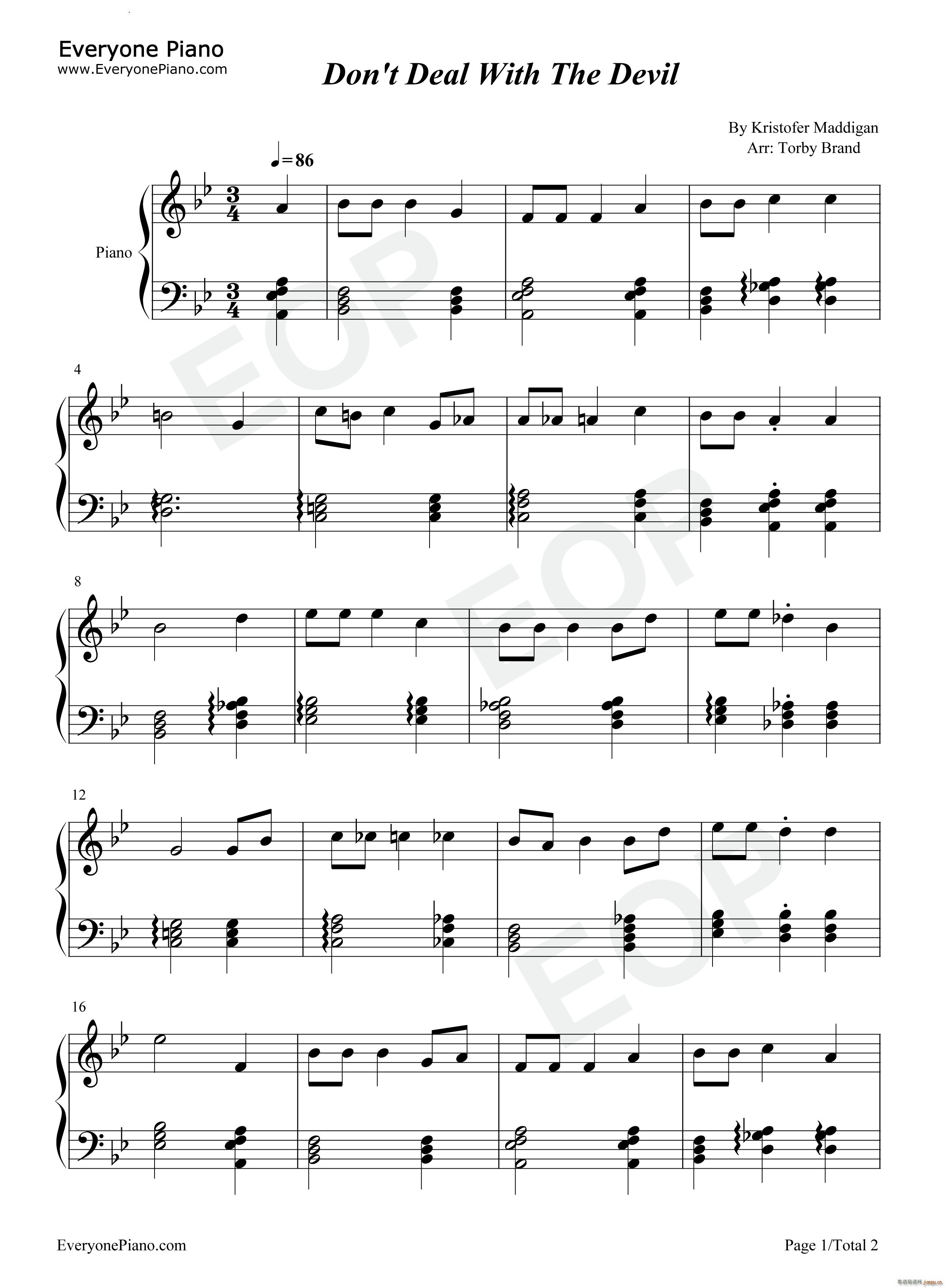 Dont Deal With The Devil 茶杯头 Cuphead(钢琴谱)1