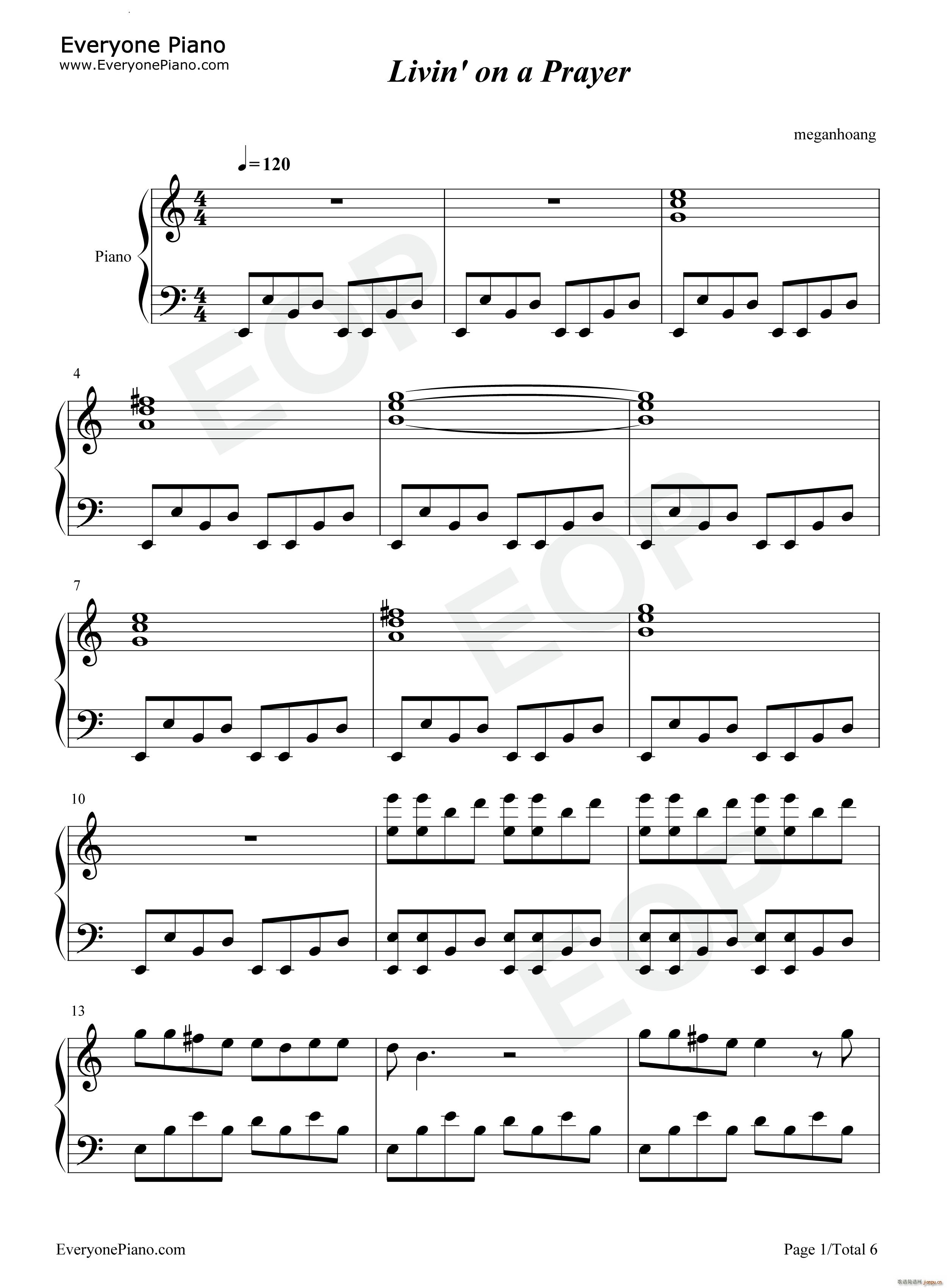 Livin on a Prayer 以祈祷为生简单版(钢琴谱)1