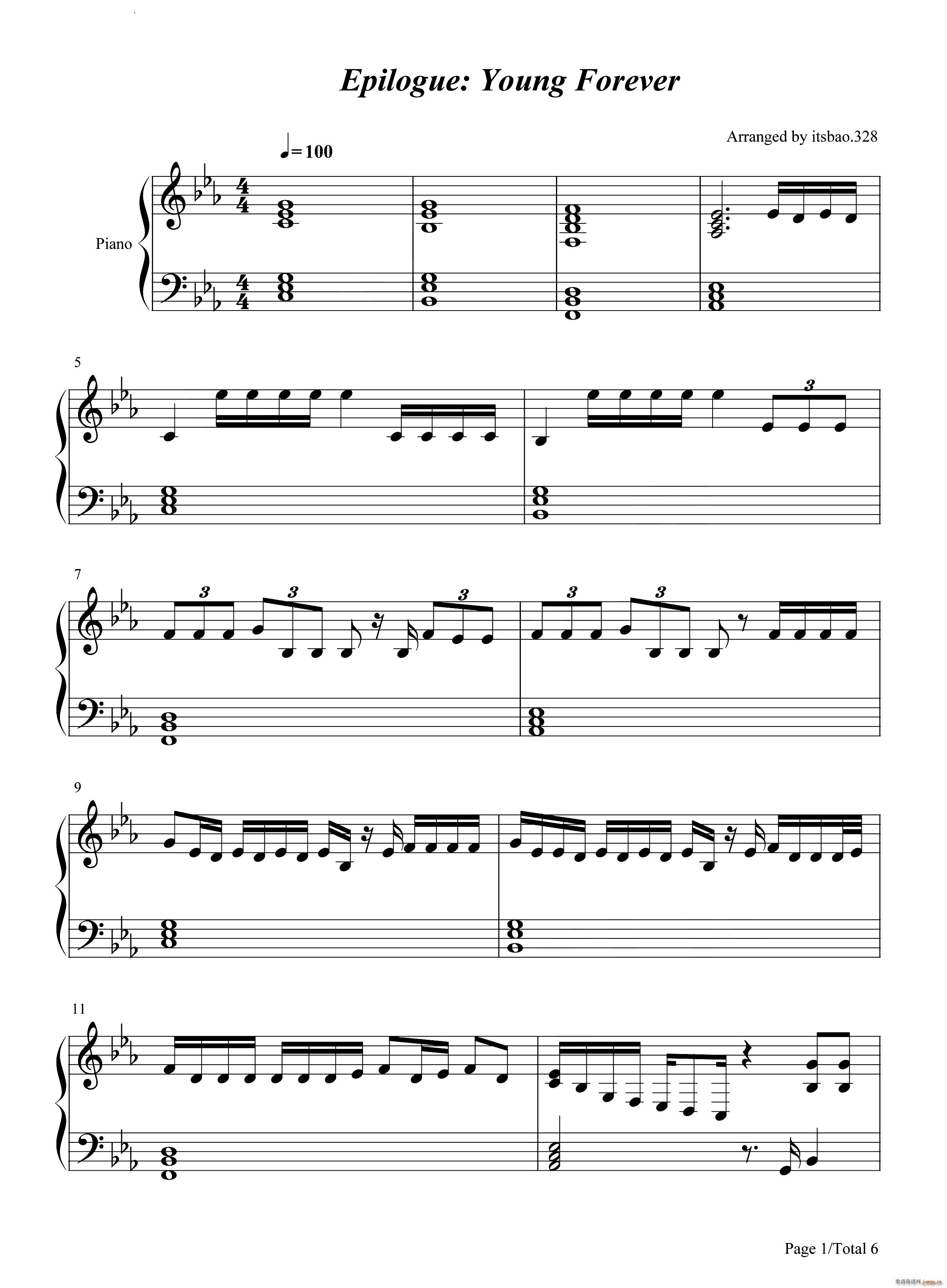 Epilogue Young Forever(钢琴谱)1