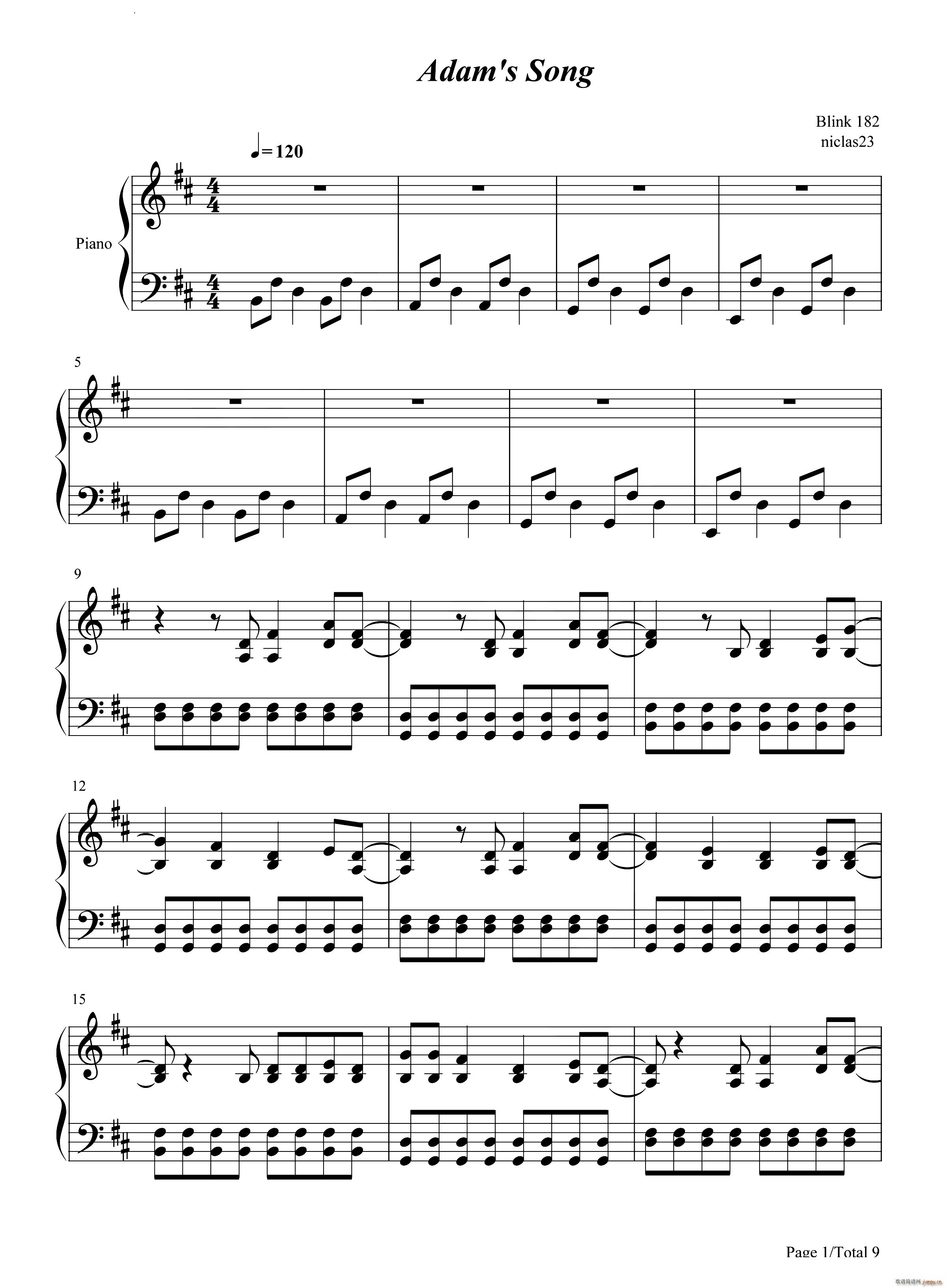 Adams Song(钢琴谱)1