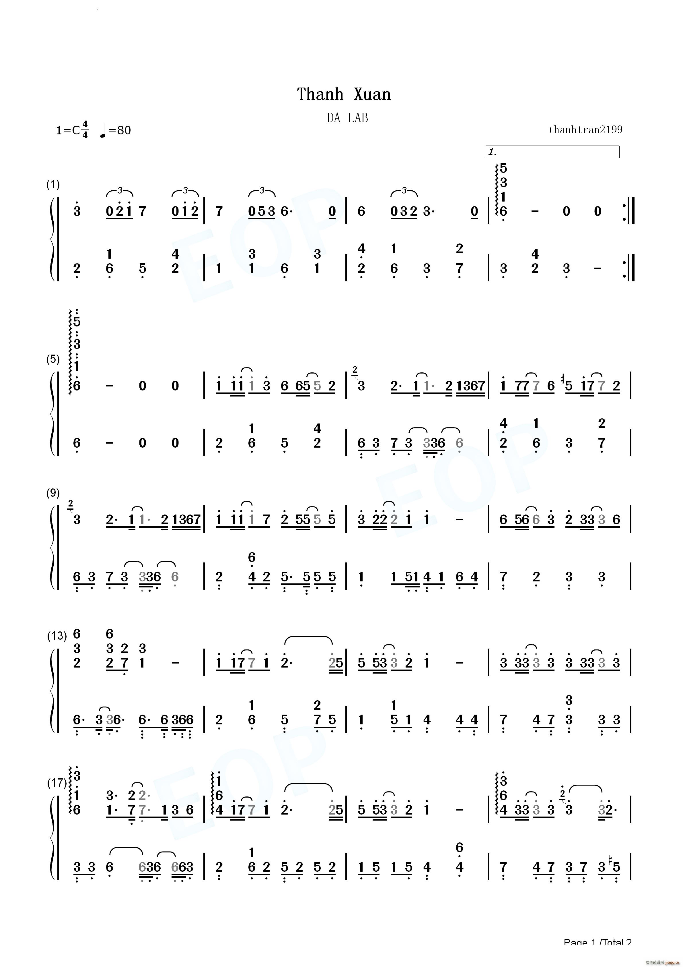 Thanh Xuan 青春(钢琴谱)5