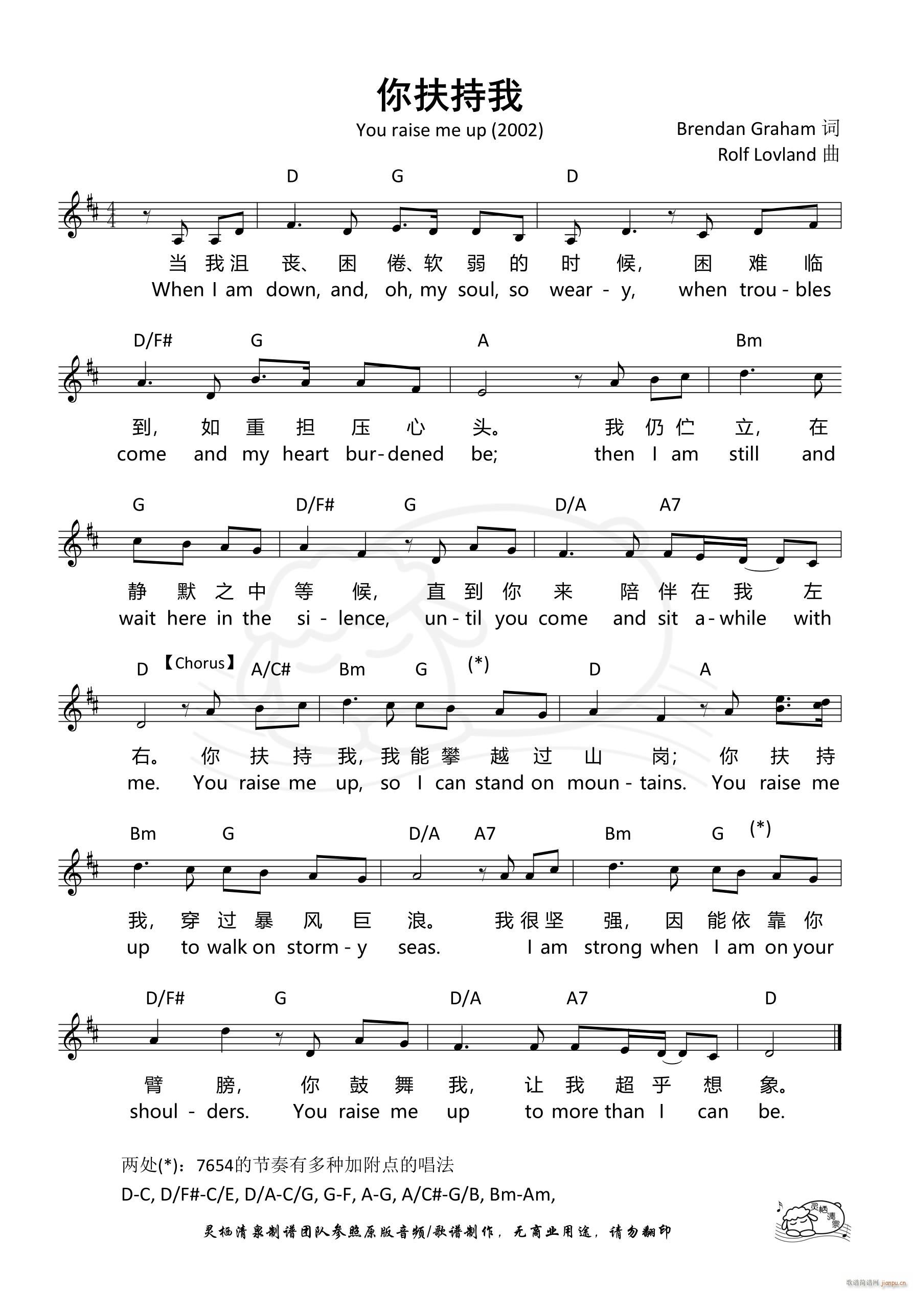 你扶持我 You raise me up 第1075首(钢琴谱)1