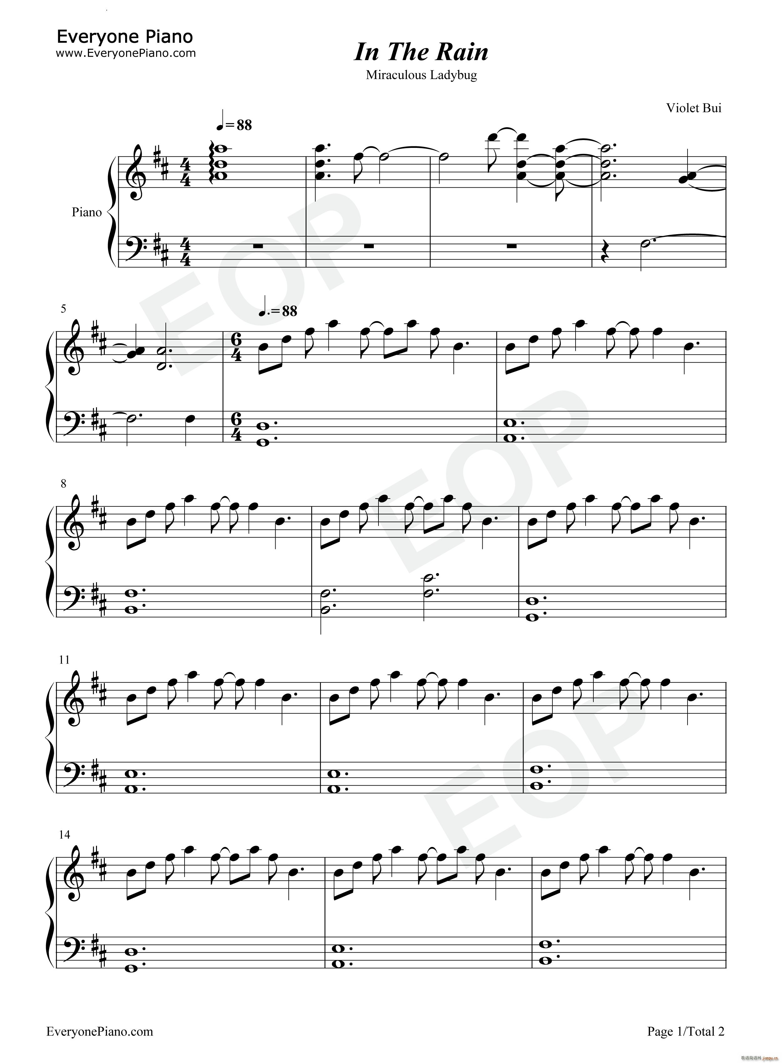 In The Rain瓢虫雷迪OST(钢琴谱)1