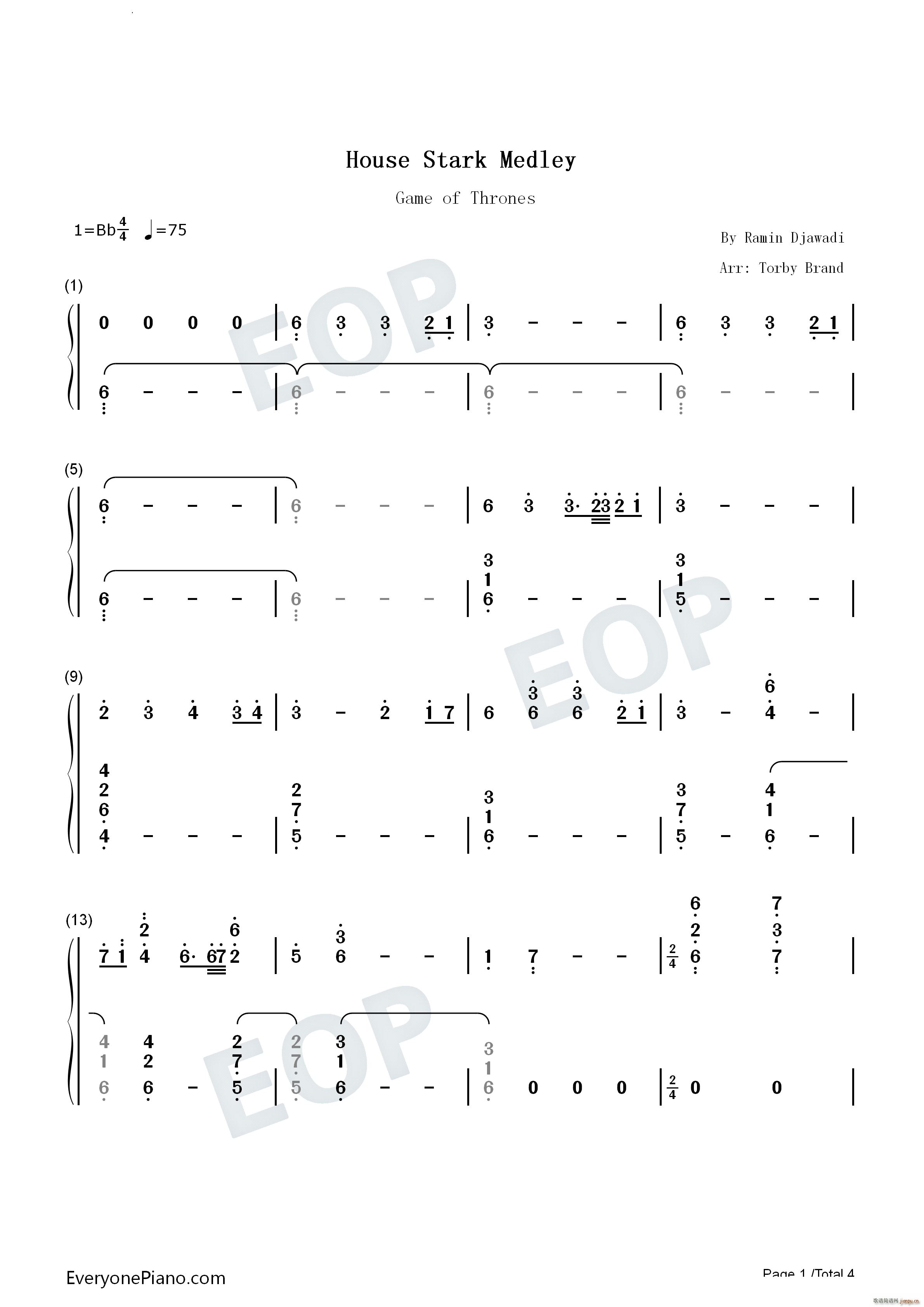 House Stark Medley 权力的游戏(钢琴谱)6
