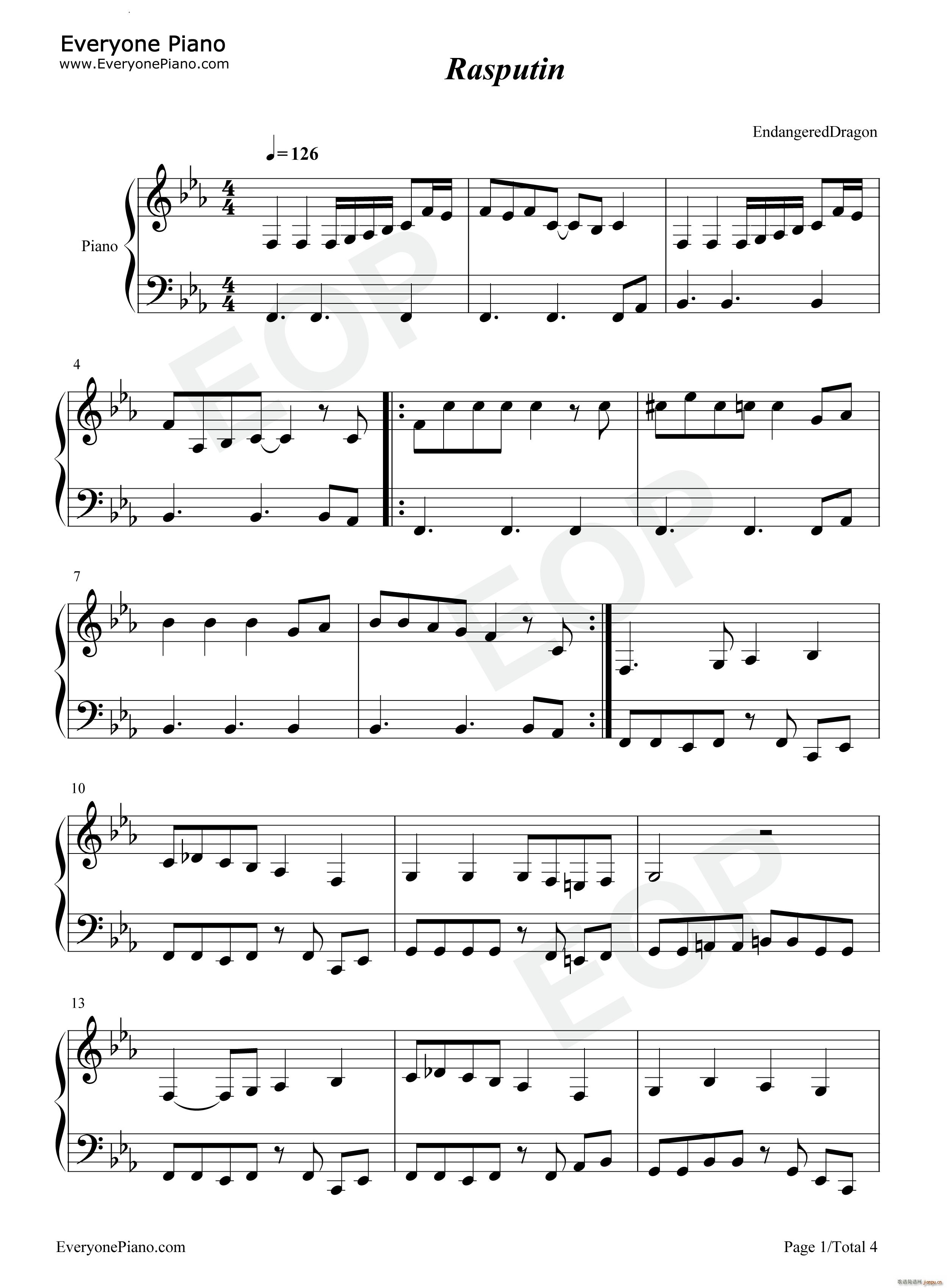 Rasputin拉斯普京(钢琴谱)1