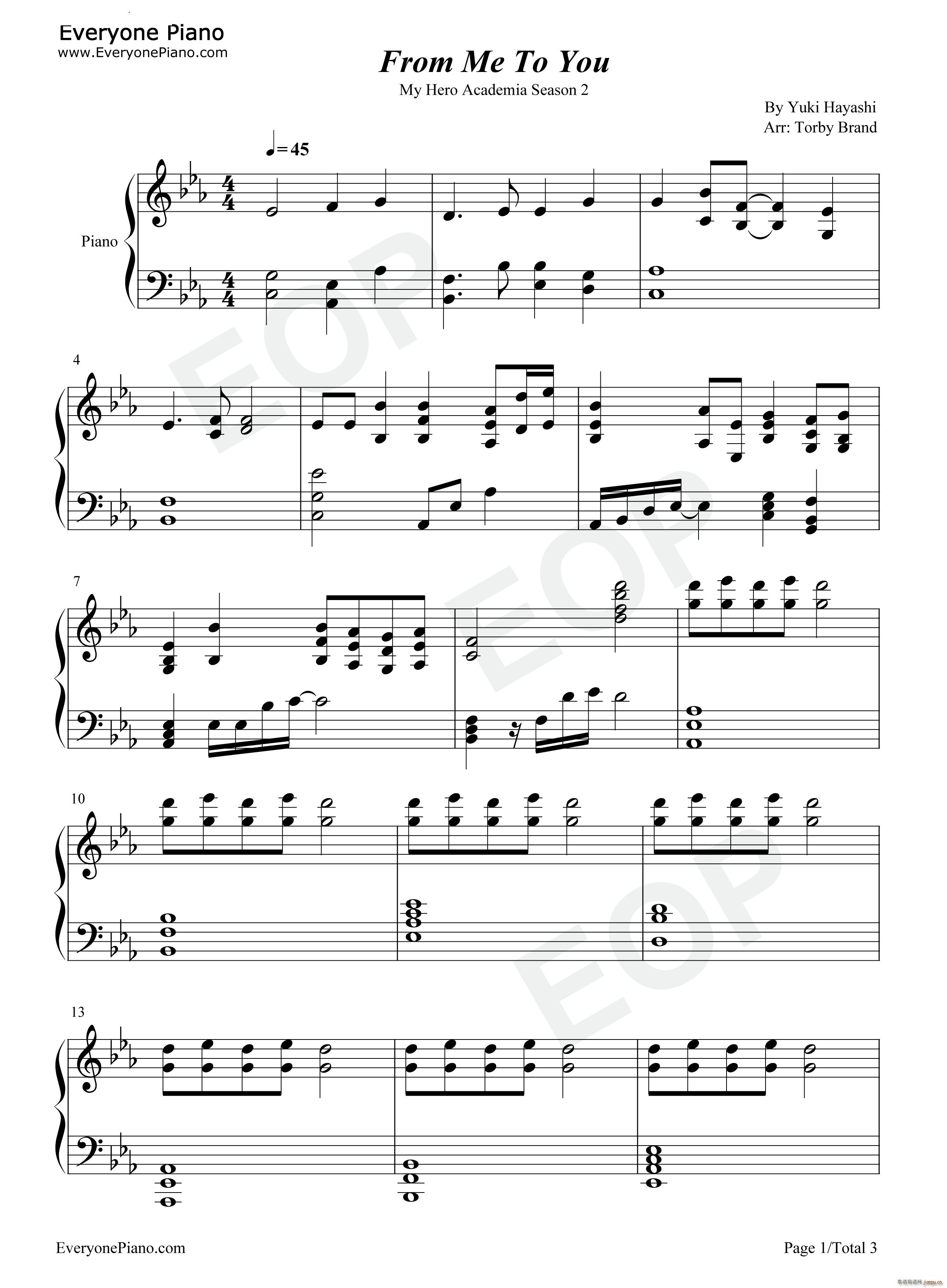 From Me To You我的英雄学院第二季OST(钢琴谱)1