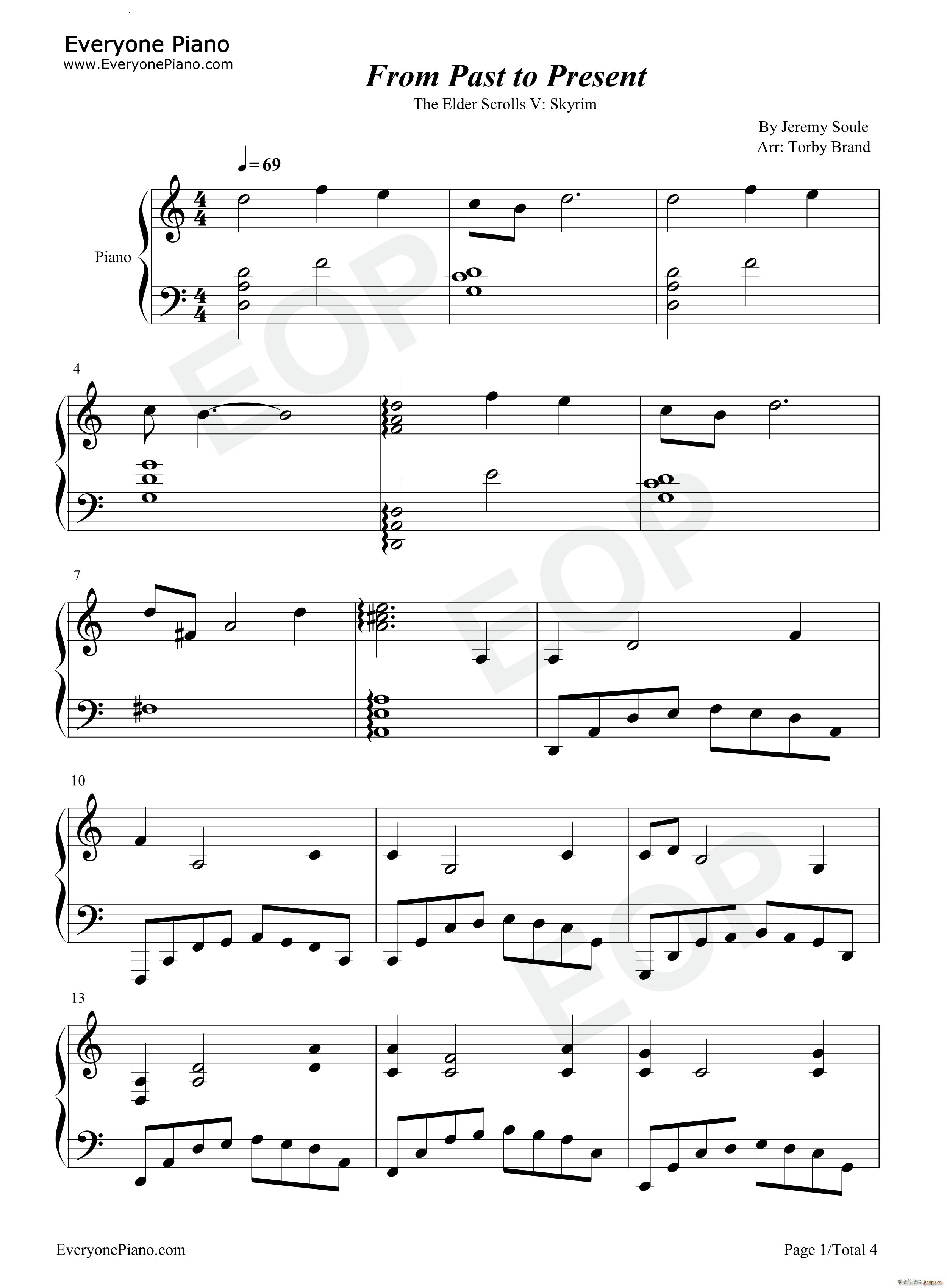 From Past to Present上古卷轴5天际BGM(钢琴谱)1