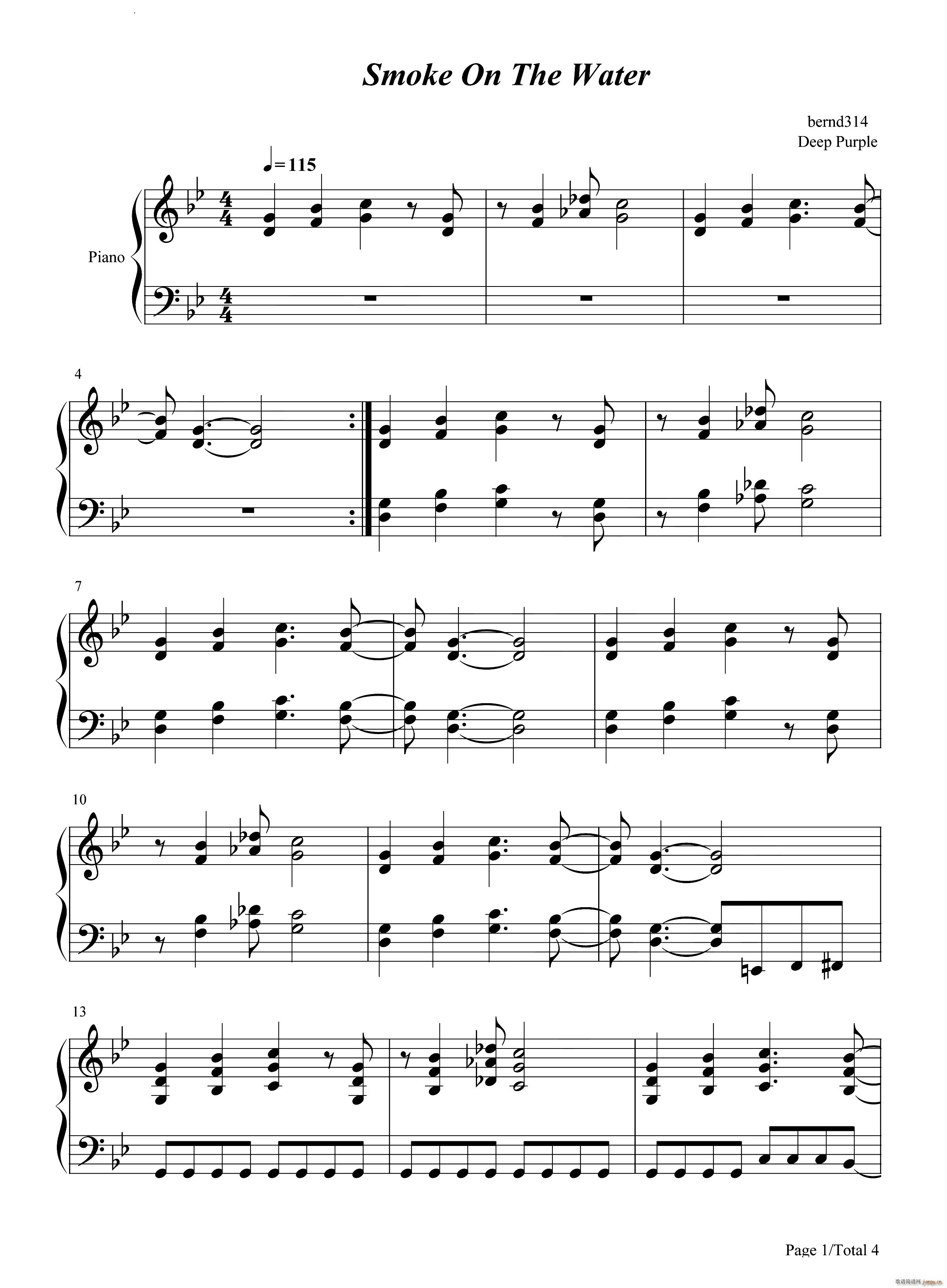 Smoke on the Water(钢琴谱)1