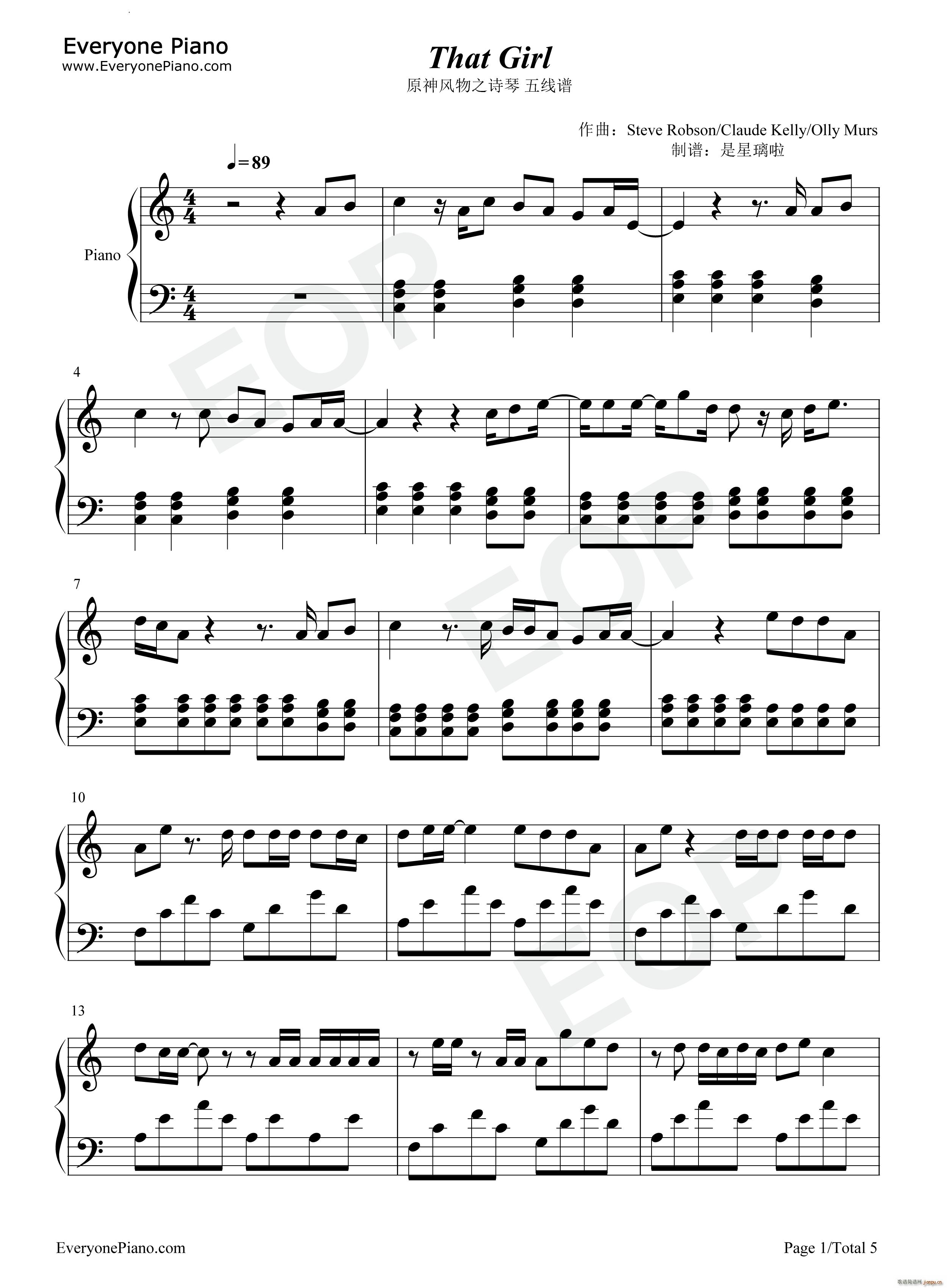 That Girl(钢琴谱)1