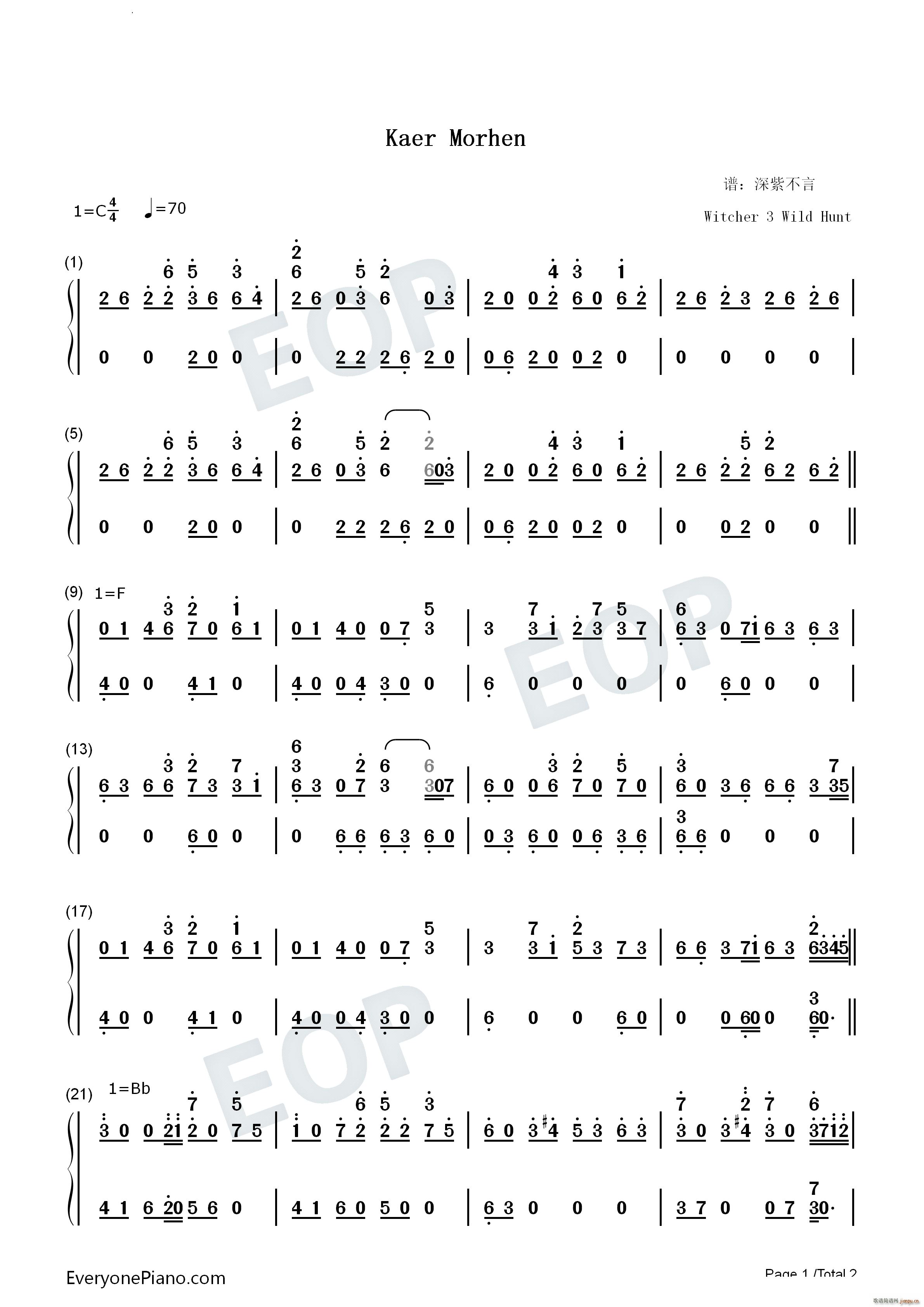Kaer Morhen巫师3狂猎BGM(钢琴谱)5