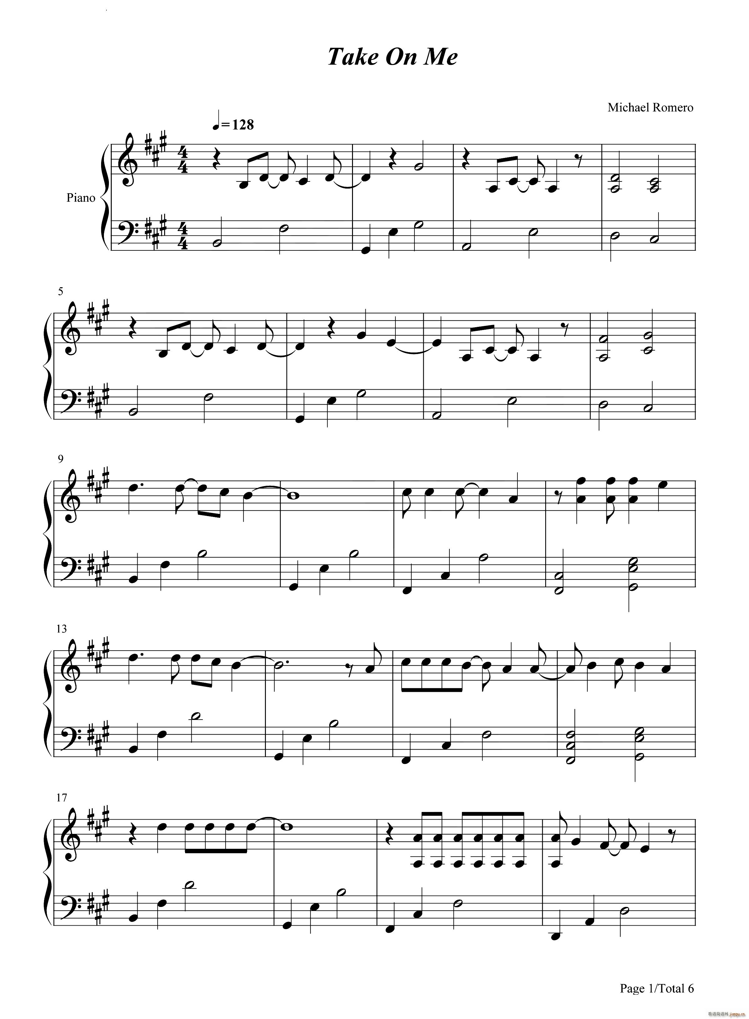 Take On Me带我走简单版(钢琴谱)1