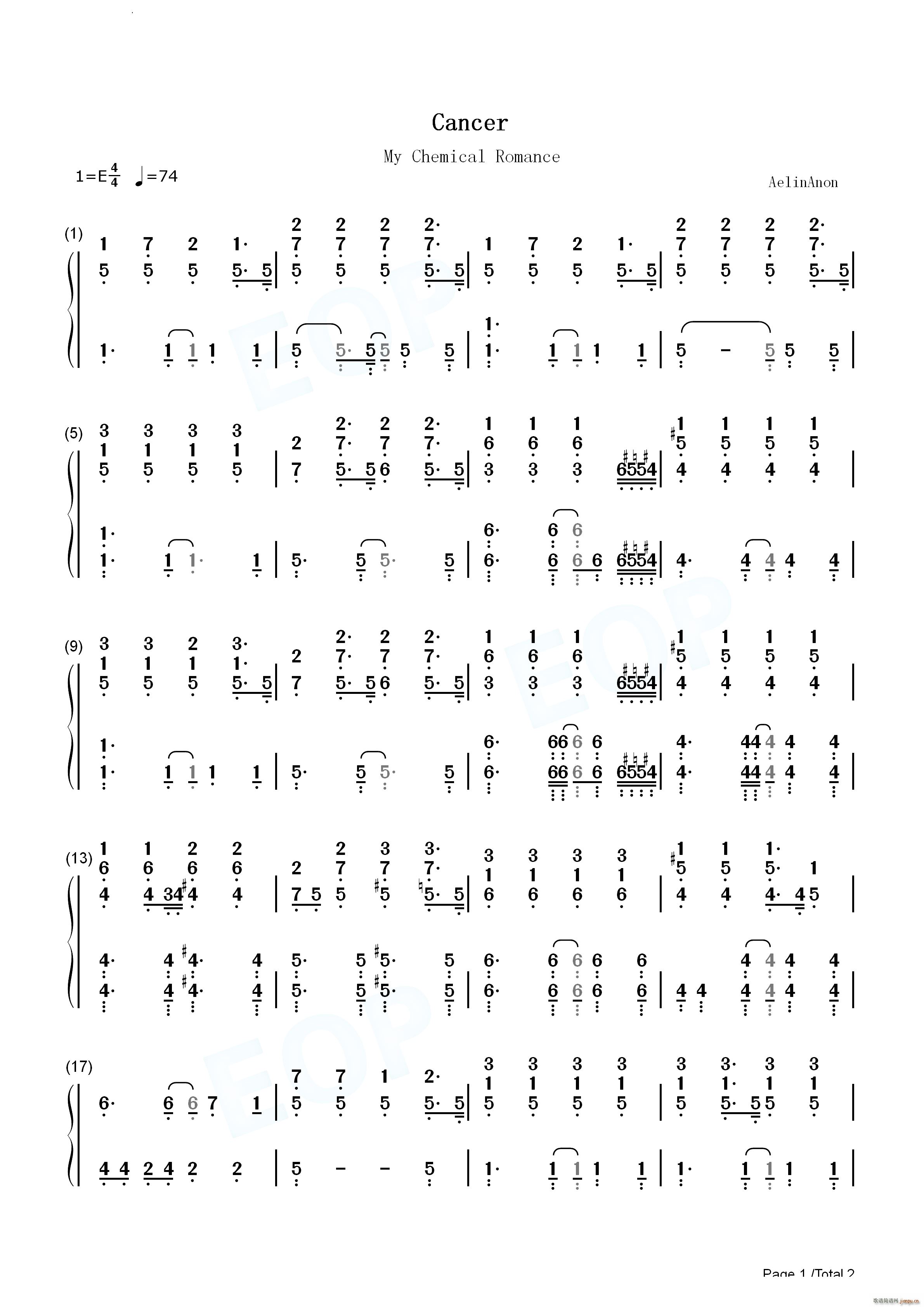 Cancer(钢琴谱)5