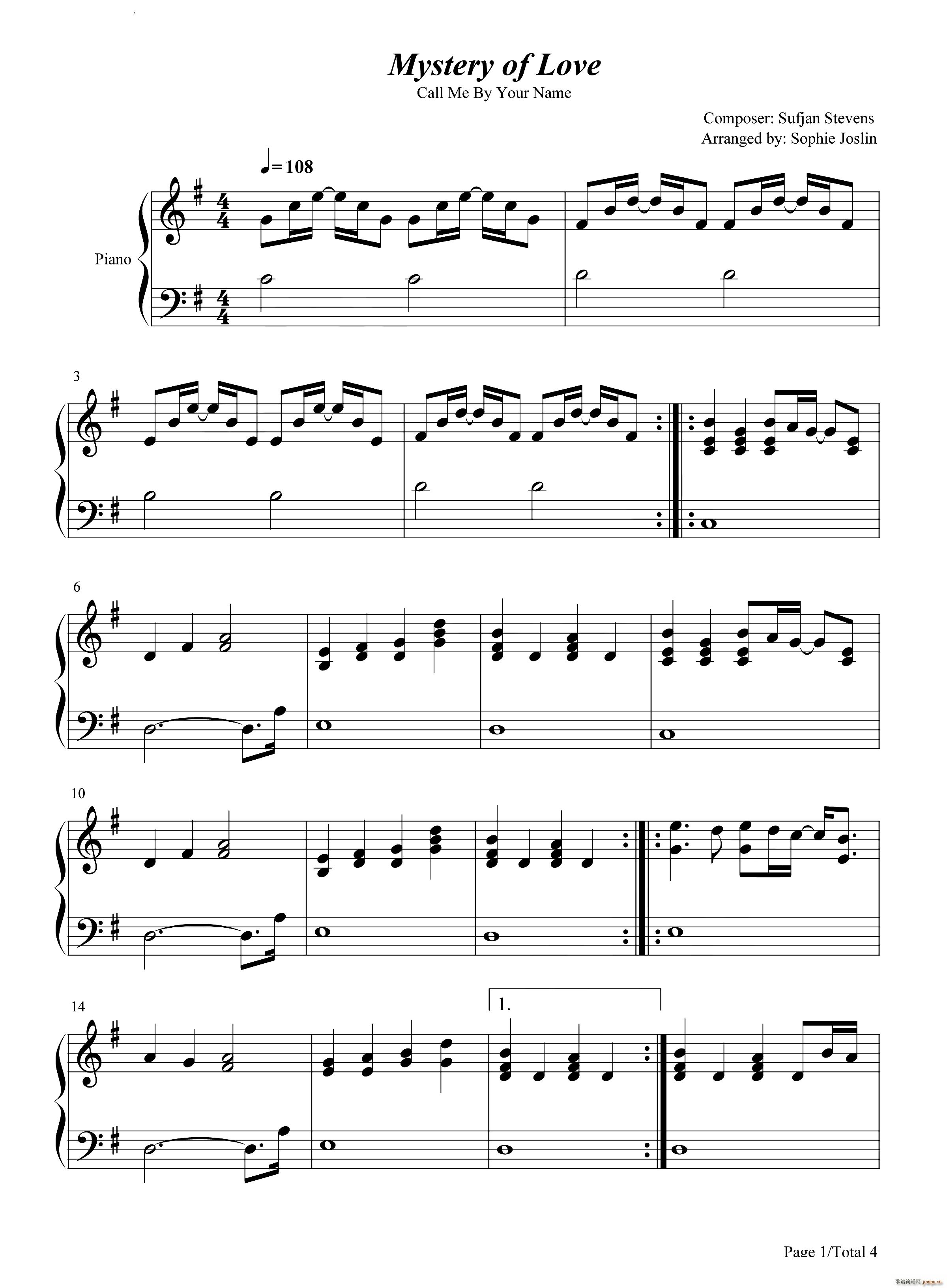 Mystery of Love爱的奥秘请以你的名字呼唤我插曲(钢琴谱)1