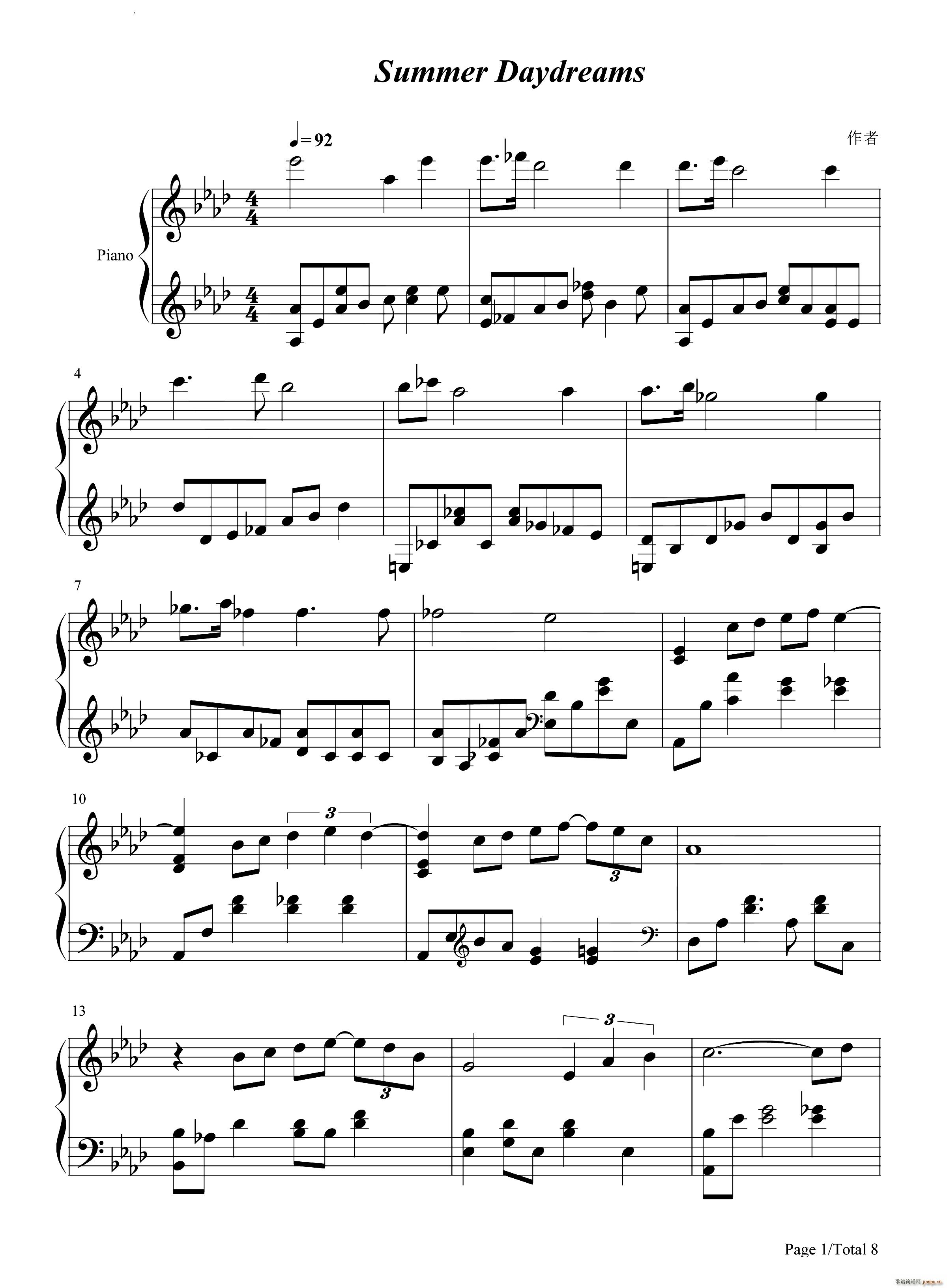 夏日梦舞Summer Daydreams(钢琴谱)1