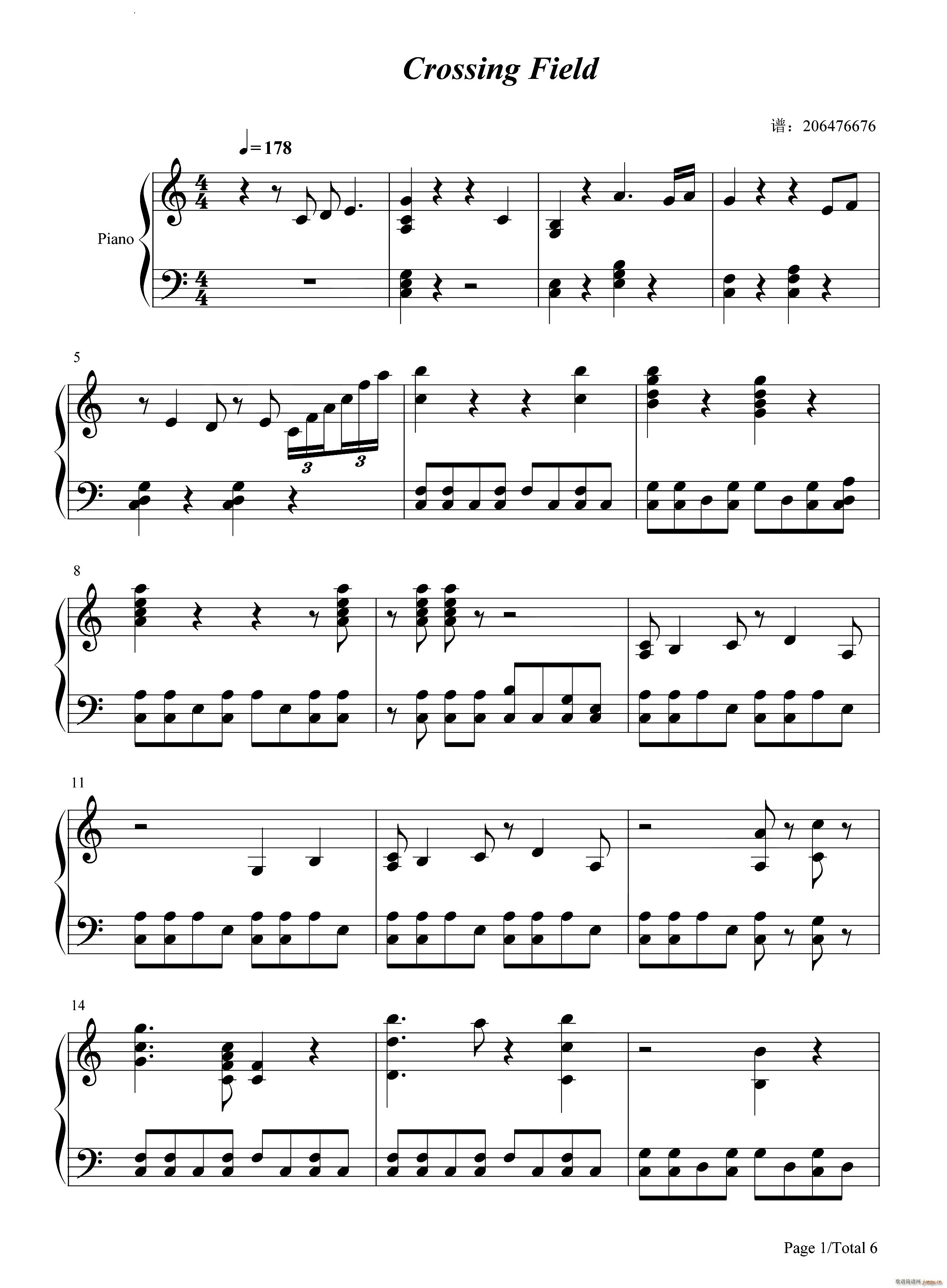 Crossing Field刀剑神域(钢琴谱)1