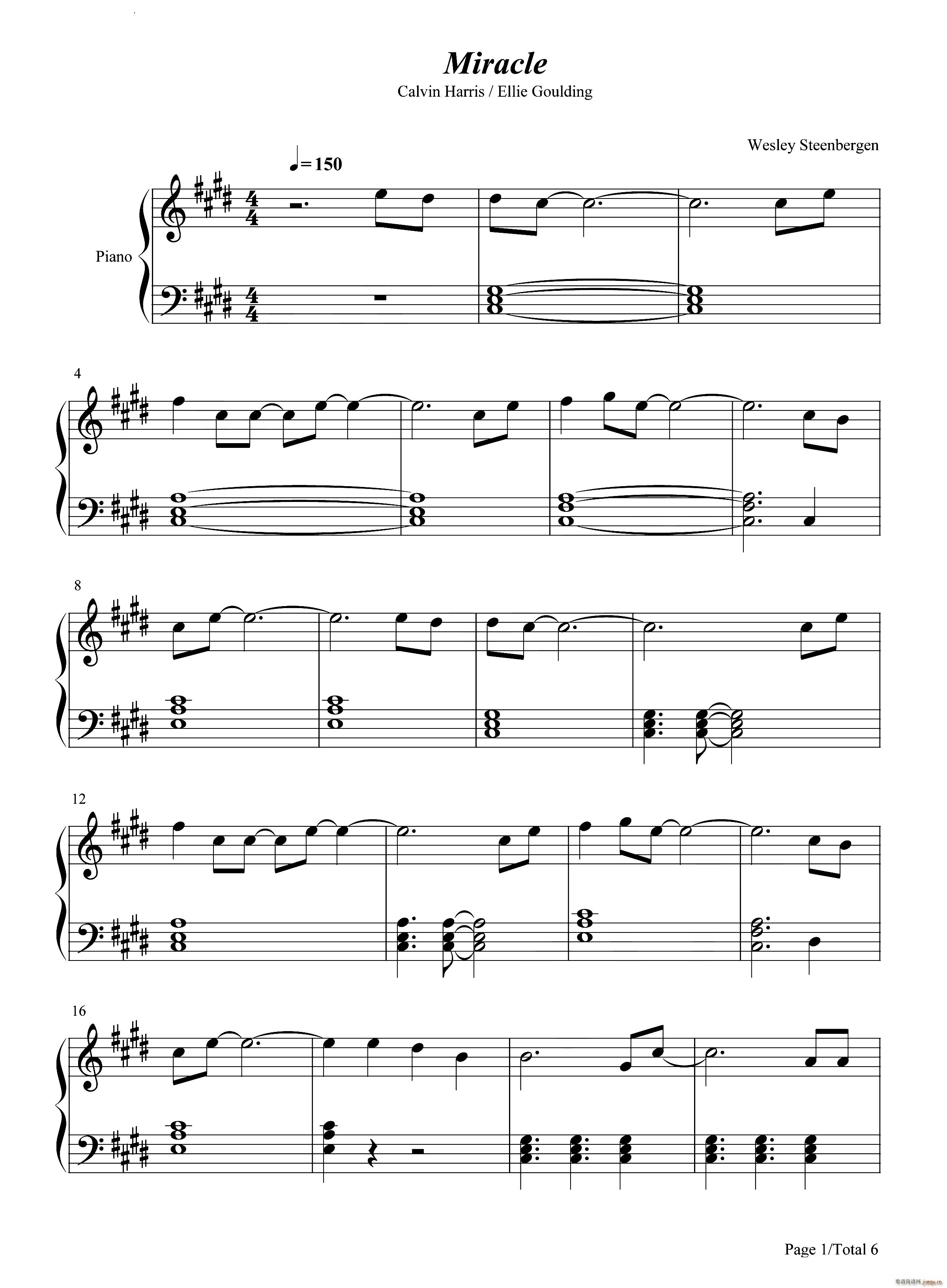 MiracleCalvin Harris ft Ellie Goulding(钢琴谱)1