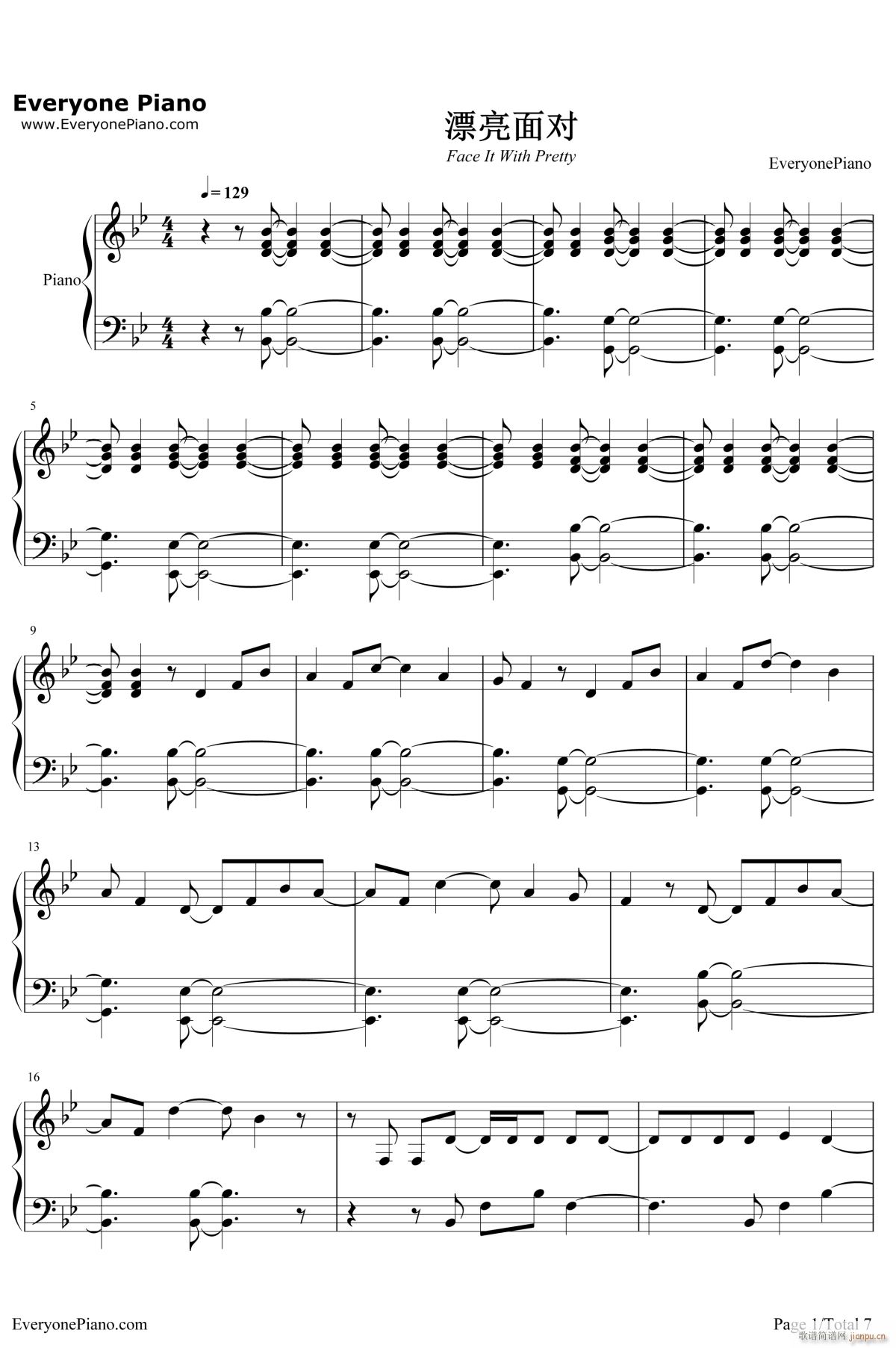 漂亮面对(钢琴谱)1