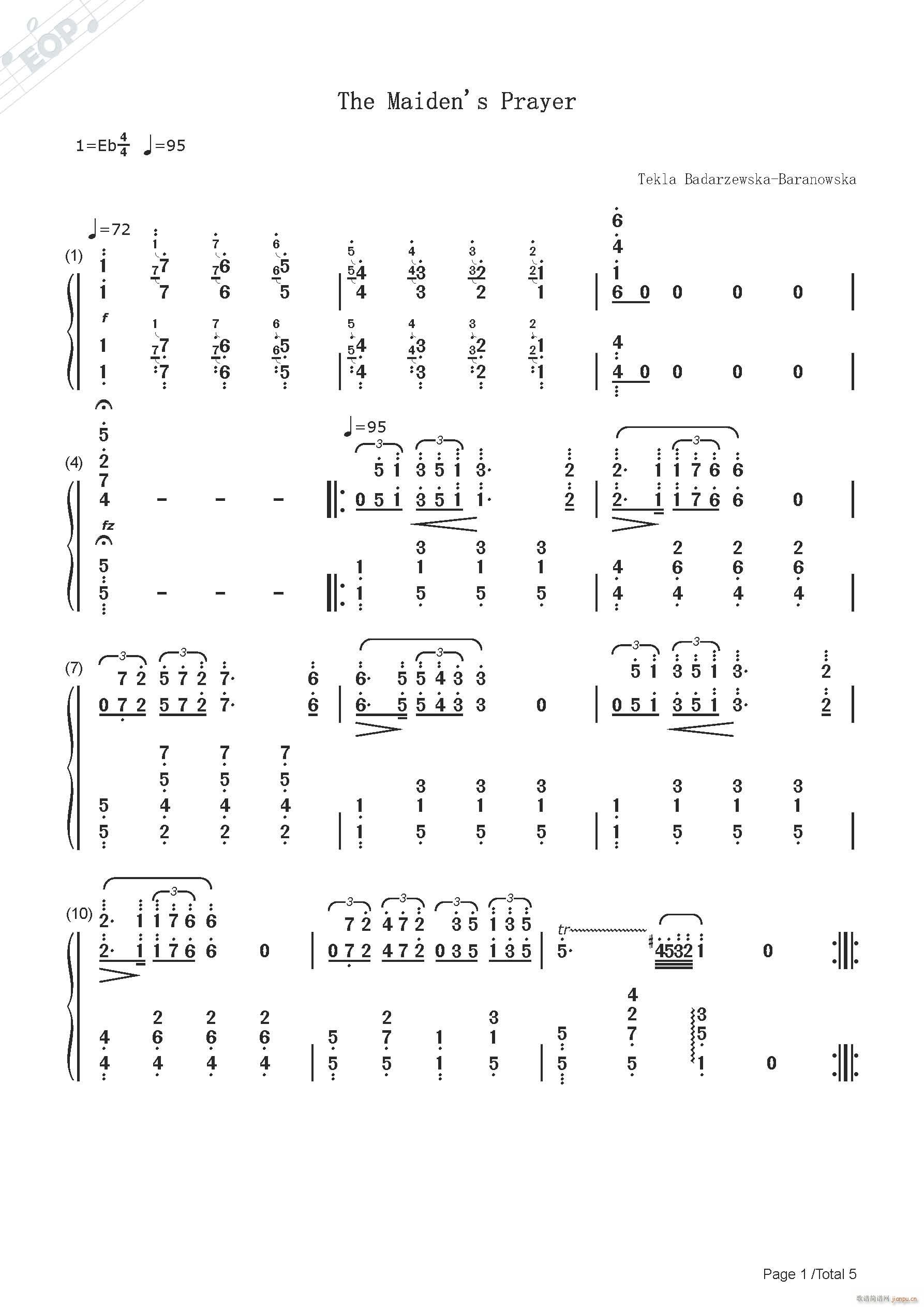 巴达捷夫斯卡 少女的祈祷 钢琴(钢琴谱)1