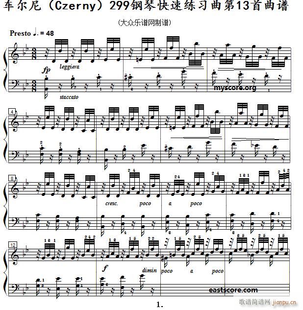 车尔尼 钢琴快速练习曲 Czerny 299 第13首 及练习提示(钢琴谱)1