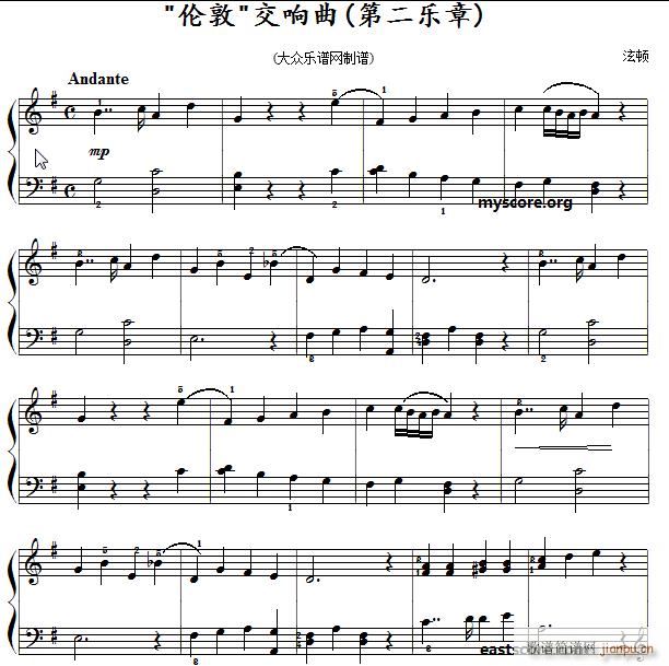 海顿 伦敦交响曲 名曲简易版(钢琴谱)1