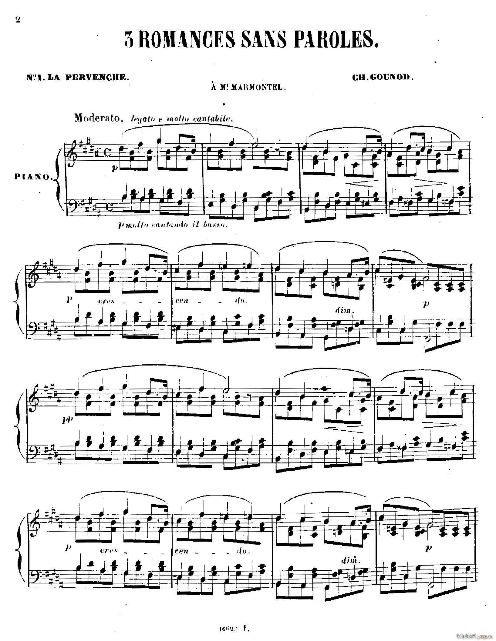 3 Romances Sans Paroles 浪漫曲 1 长春花(钢琴谱)1