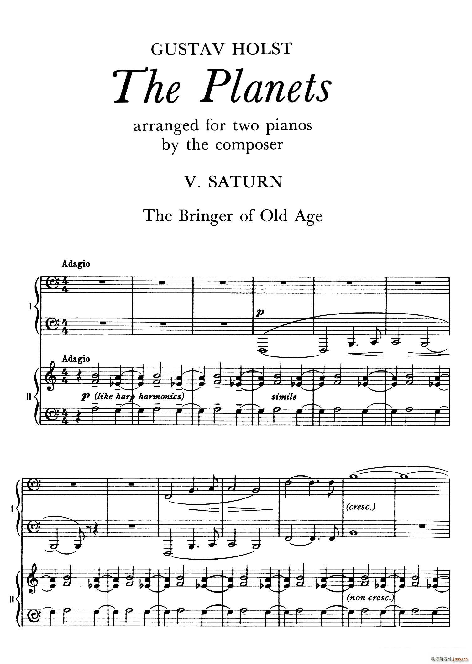 The Planets Op 32 双钢琴 行星 第五乐章 土星 老年使者(钢琴谱)1