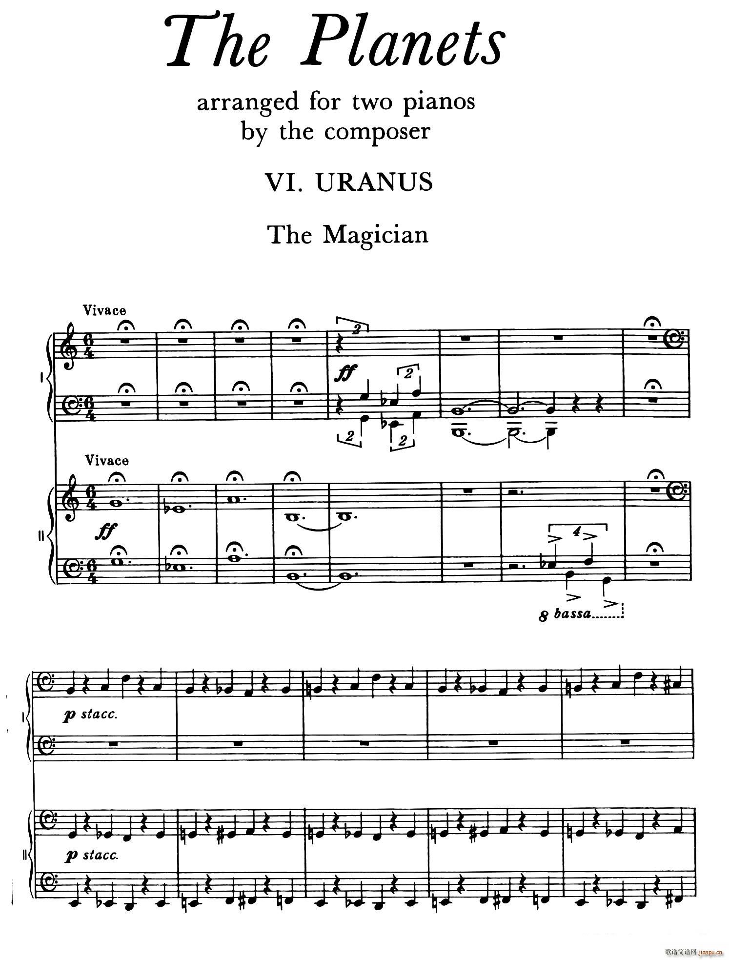 The Planets Op 32 双钢琴 行星 第六乐章 天王星 魔术师(钢琴谱)1