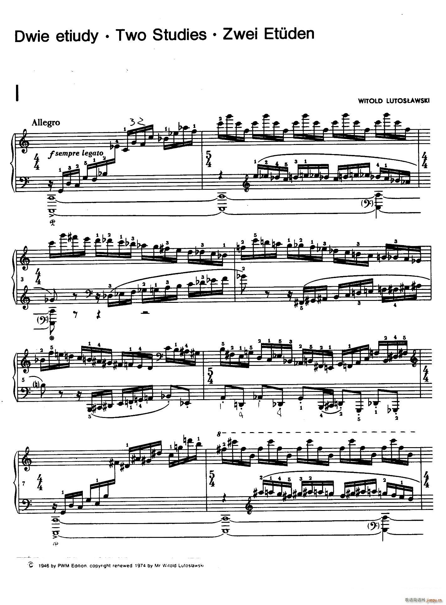 Two Studies 2首练习曲 1 快板(钢琴谱)1