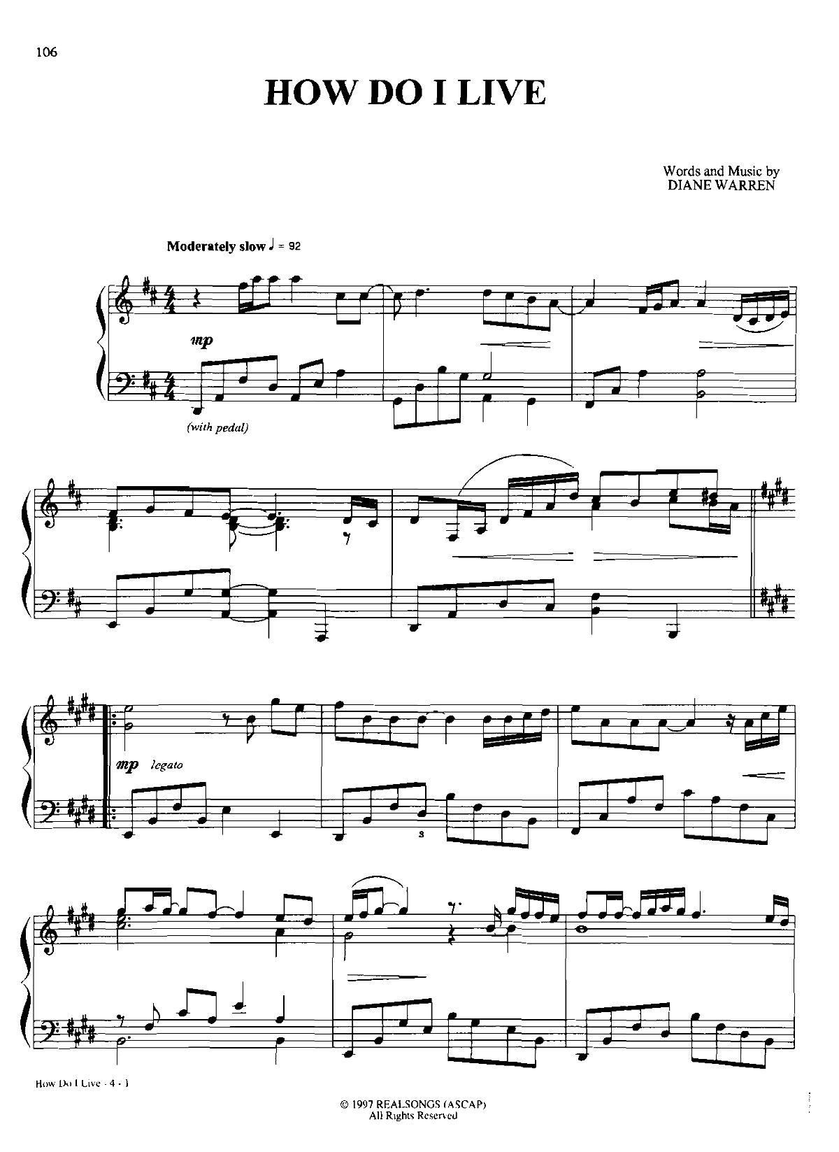 MOW DO I LIVE Dan Coates 流行情调 集(钢琴谱)1