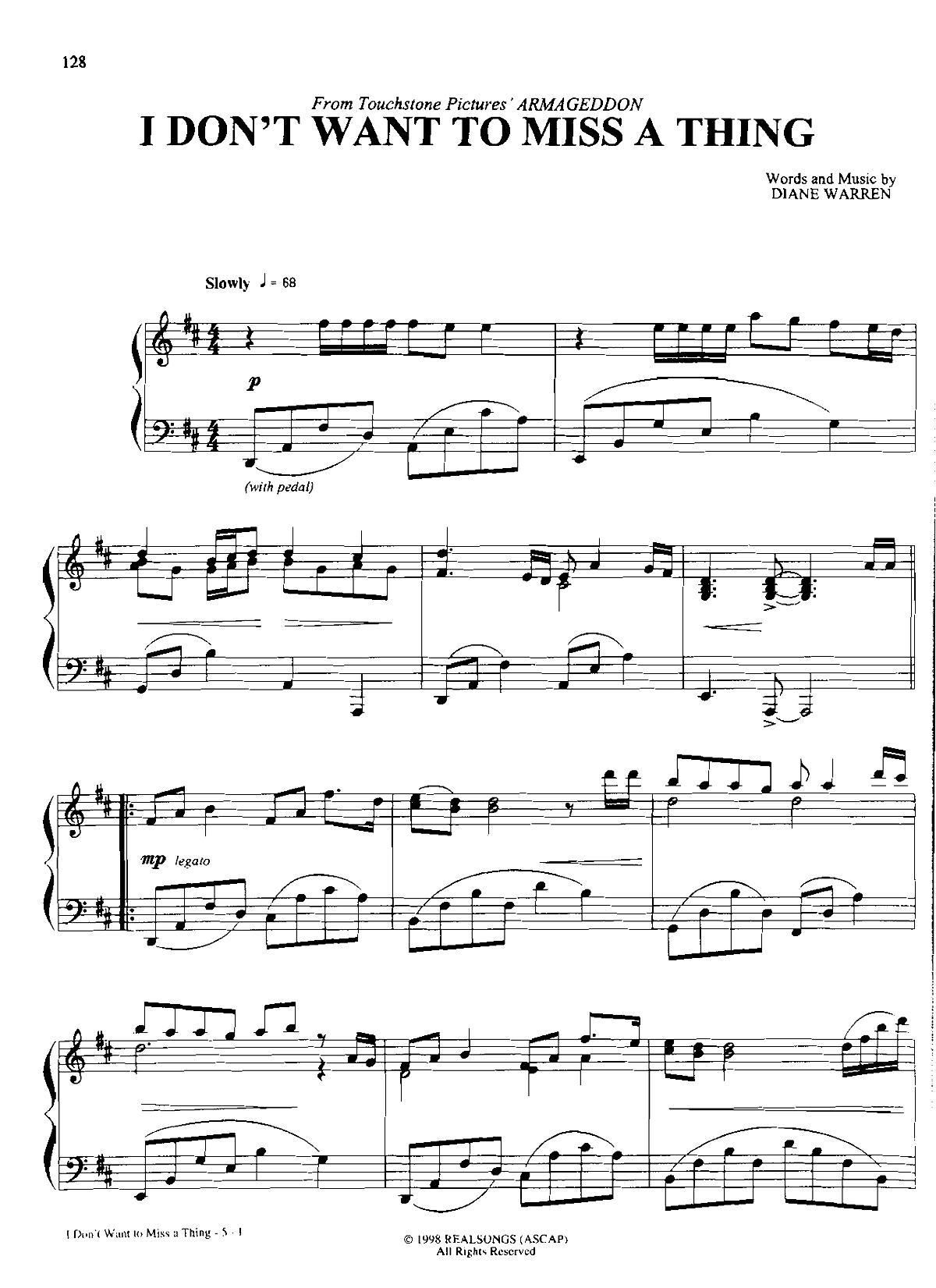 I DON T WANT TO MISS A THING Dan Coates 流行情调 集(钢琴谱)1