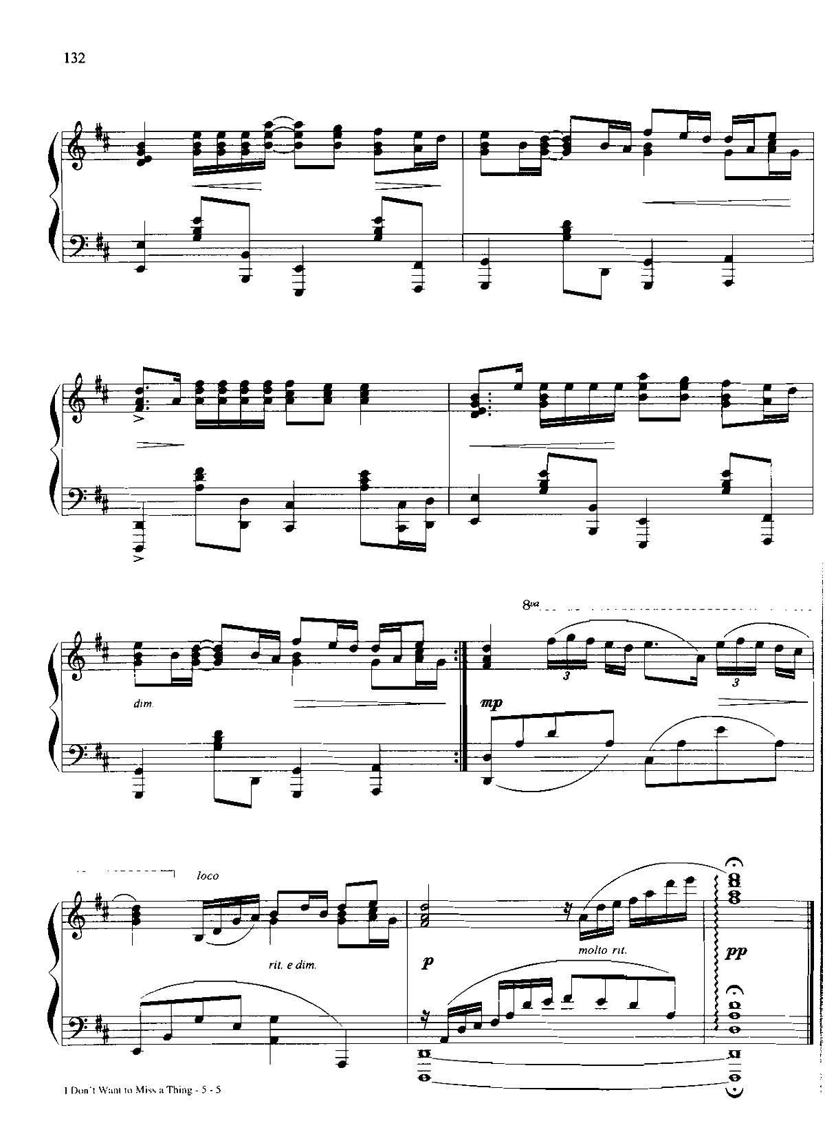 I DON T WANT TO MISS A THING Dan Coates 流行情调 集(钢琴谱)5